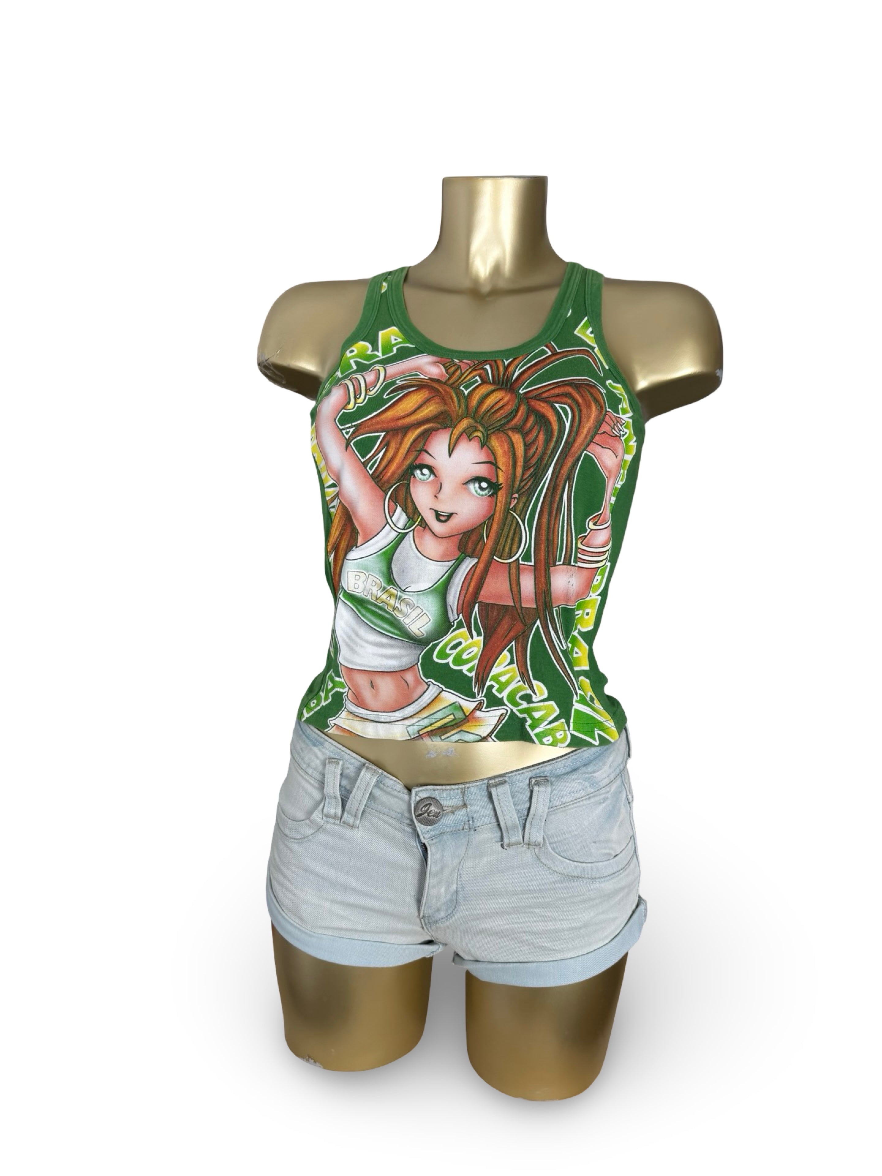 Green graphic Brazil tank top (XS)