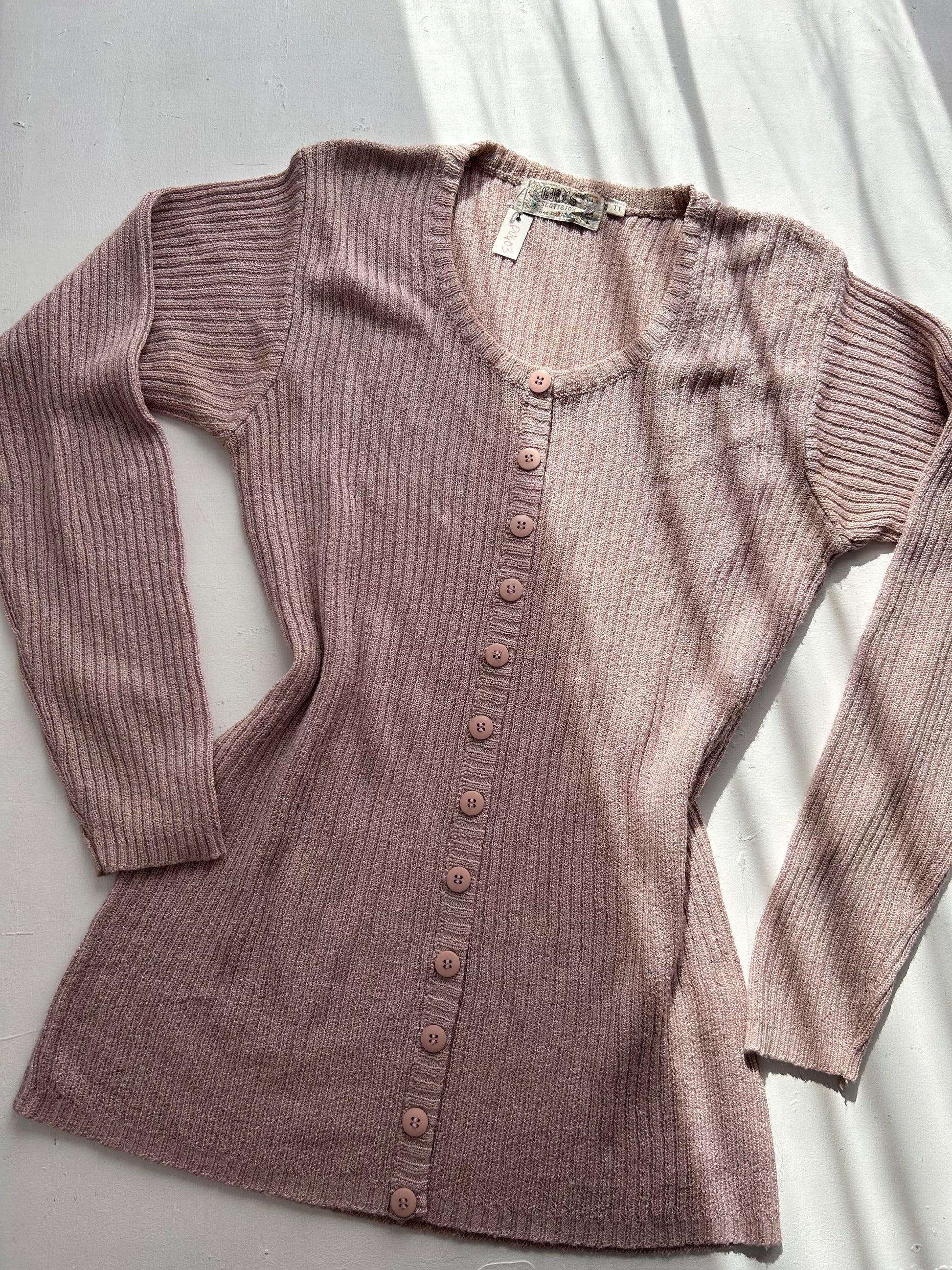 Baby pink ribbed cardigan jumper (S/M)