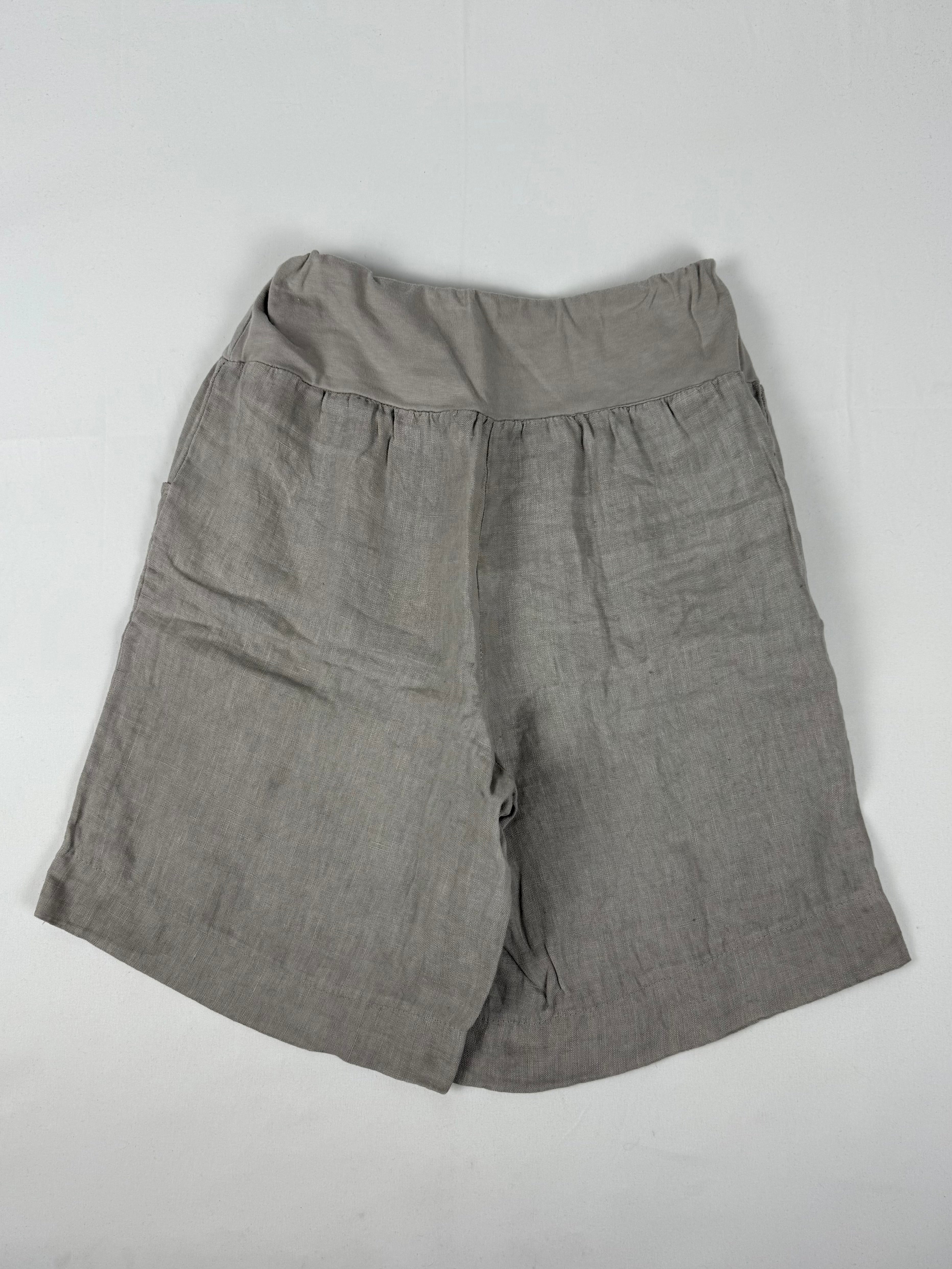 Khaki 100% linen low rise baggy short (S/M)