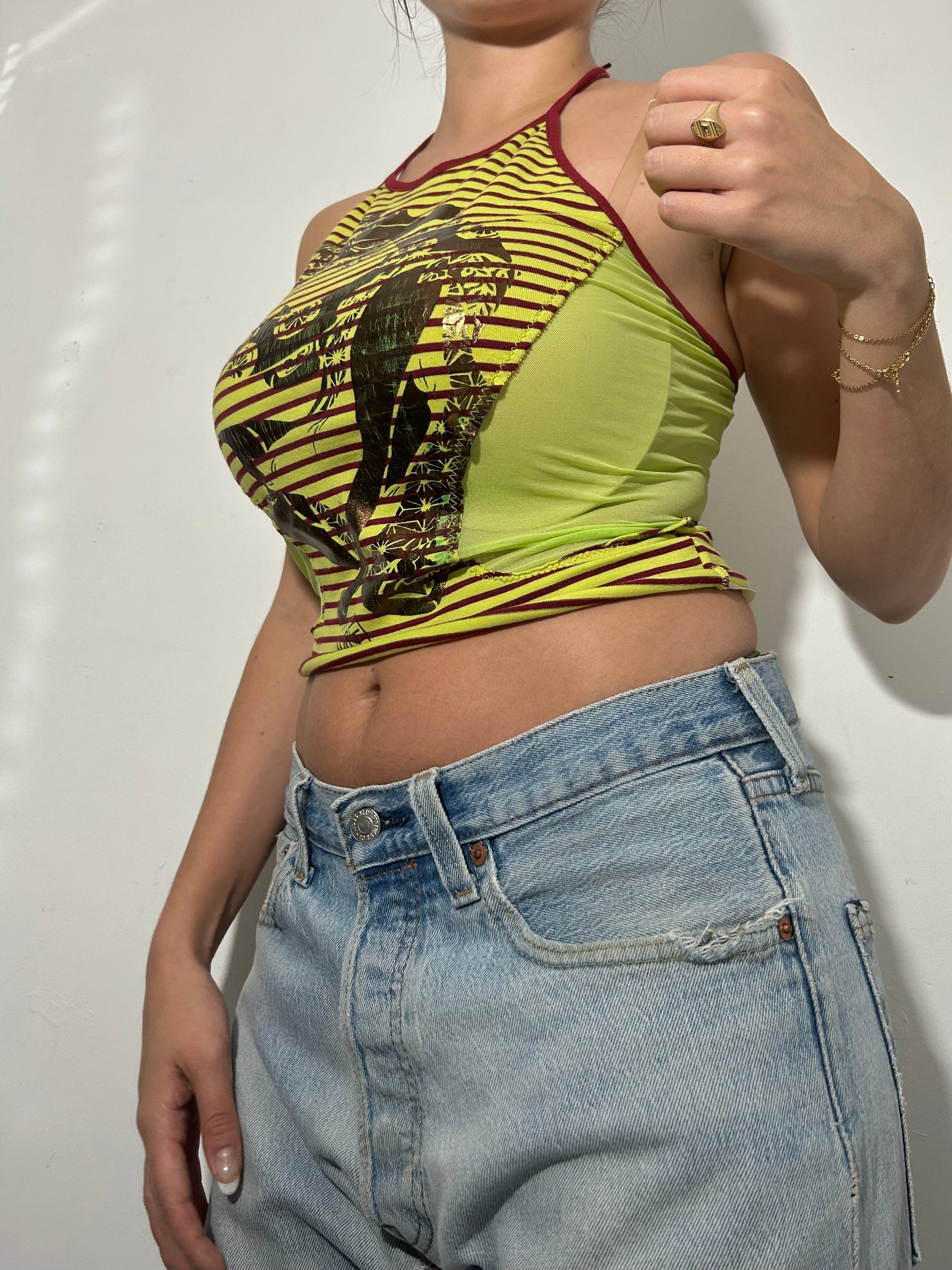 Green graphic print halter top (S/M)