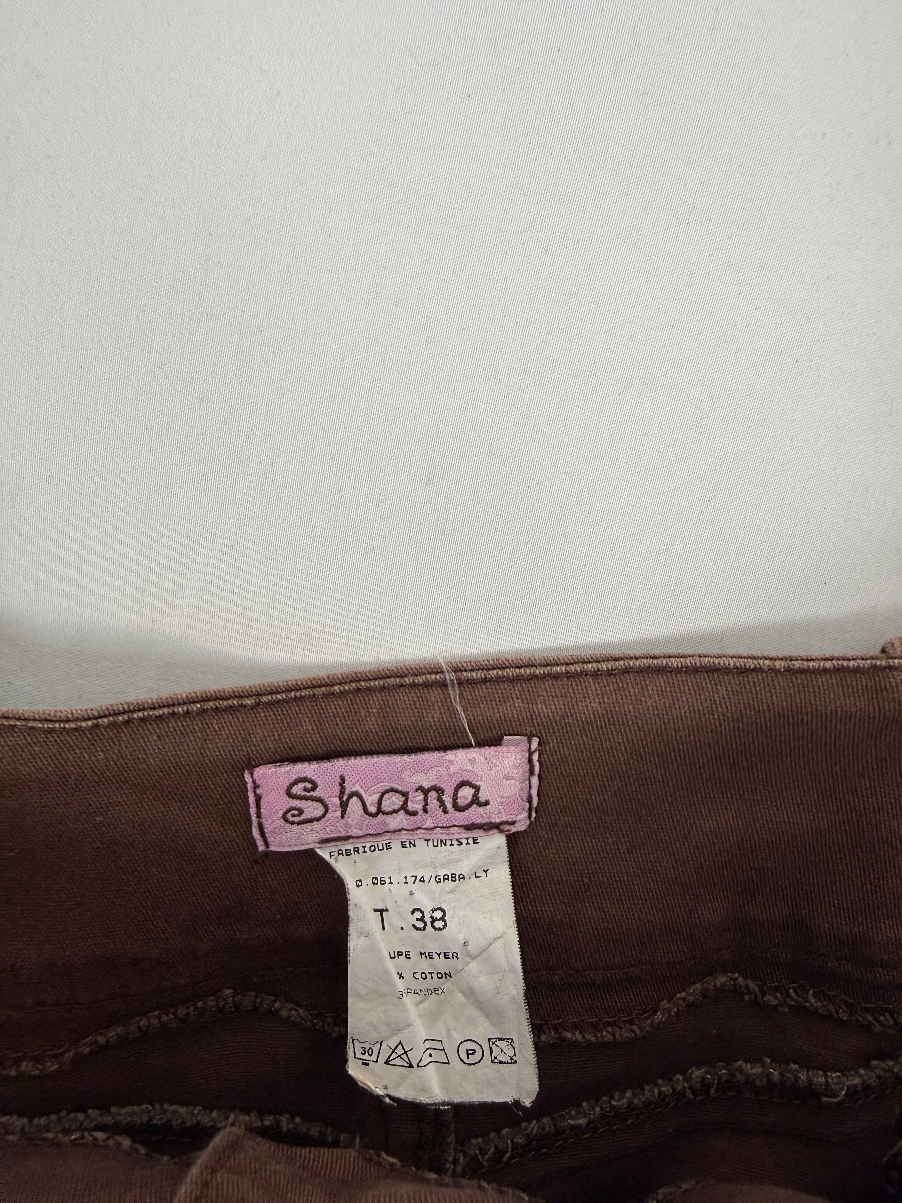 Brown denim ultra low rise mini skirt (S)