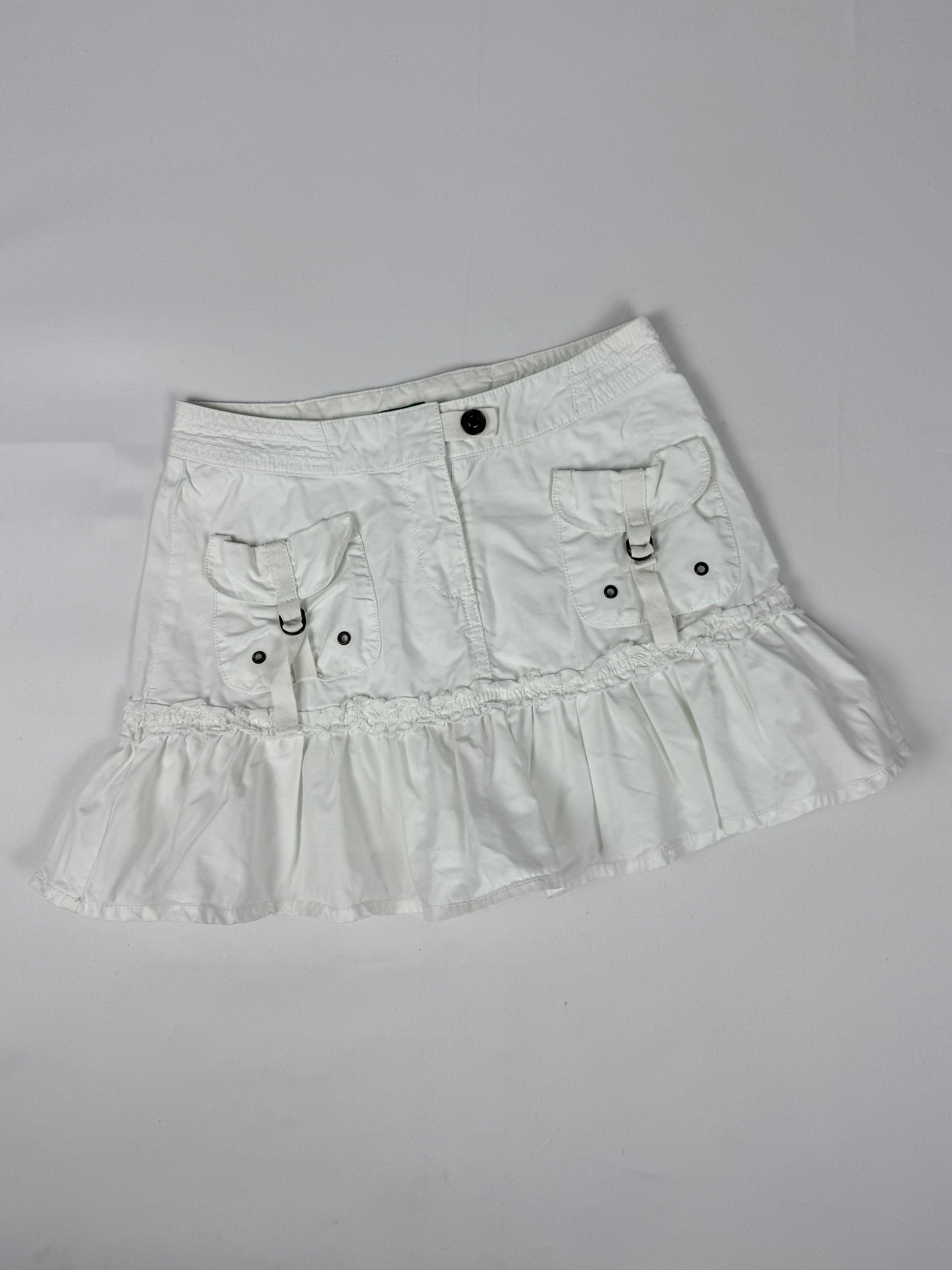 White denim low rise pleated mini skirt (XS)