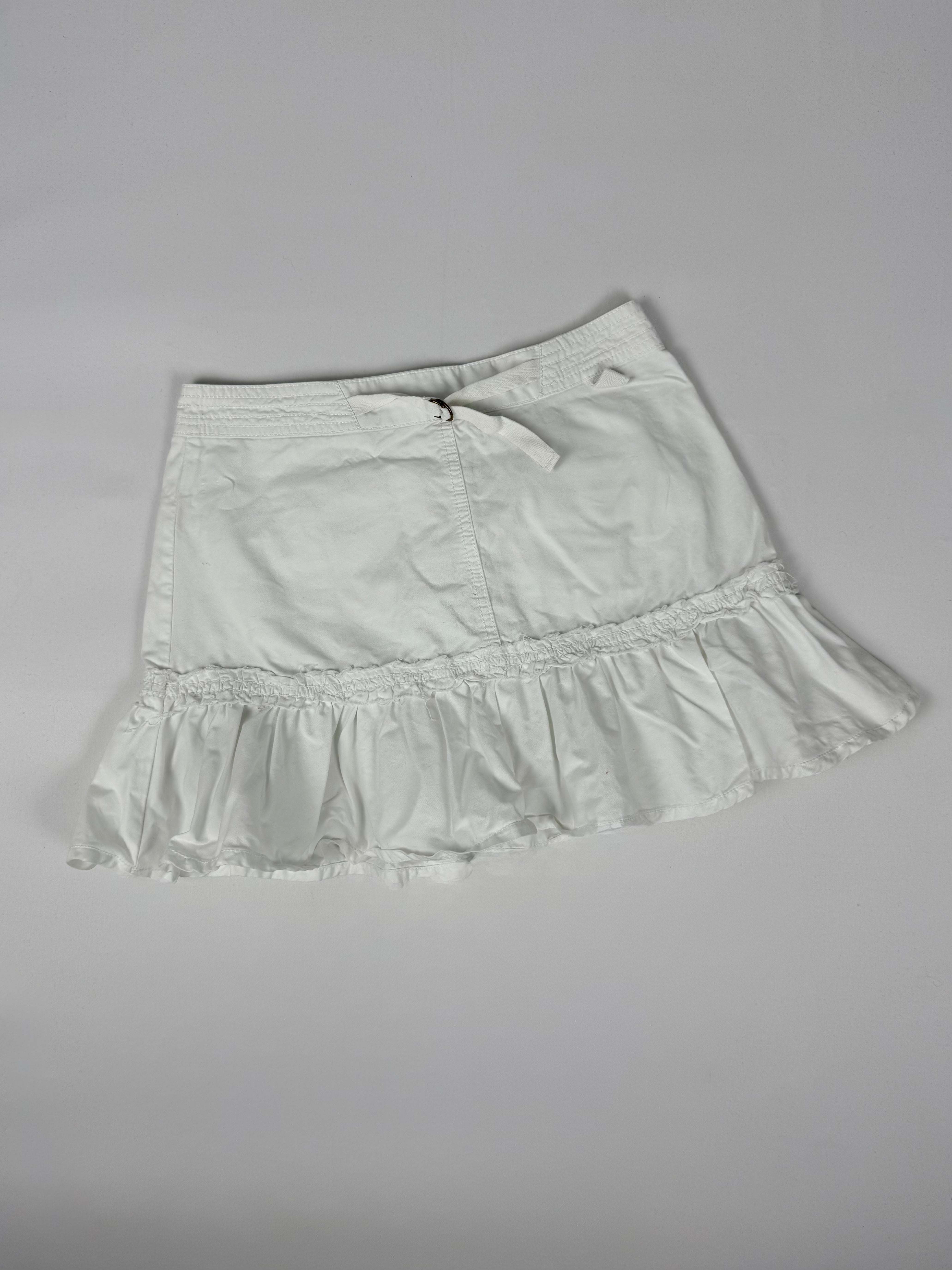 White denim low rise pleated mini skirt (XS)