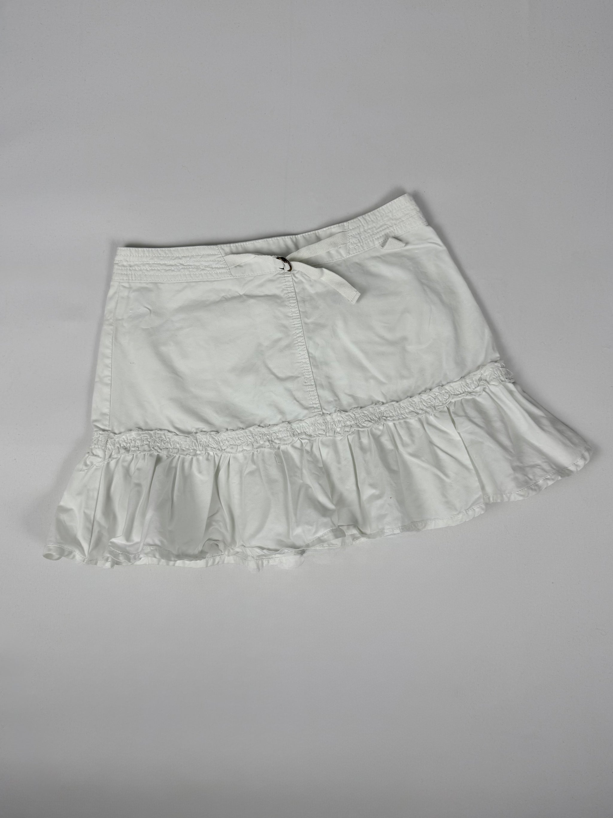 White denim low rise pleated mini skirt (XS)