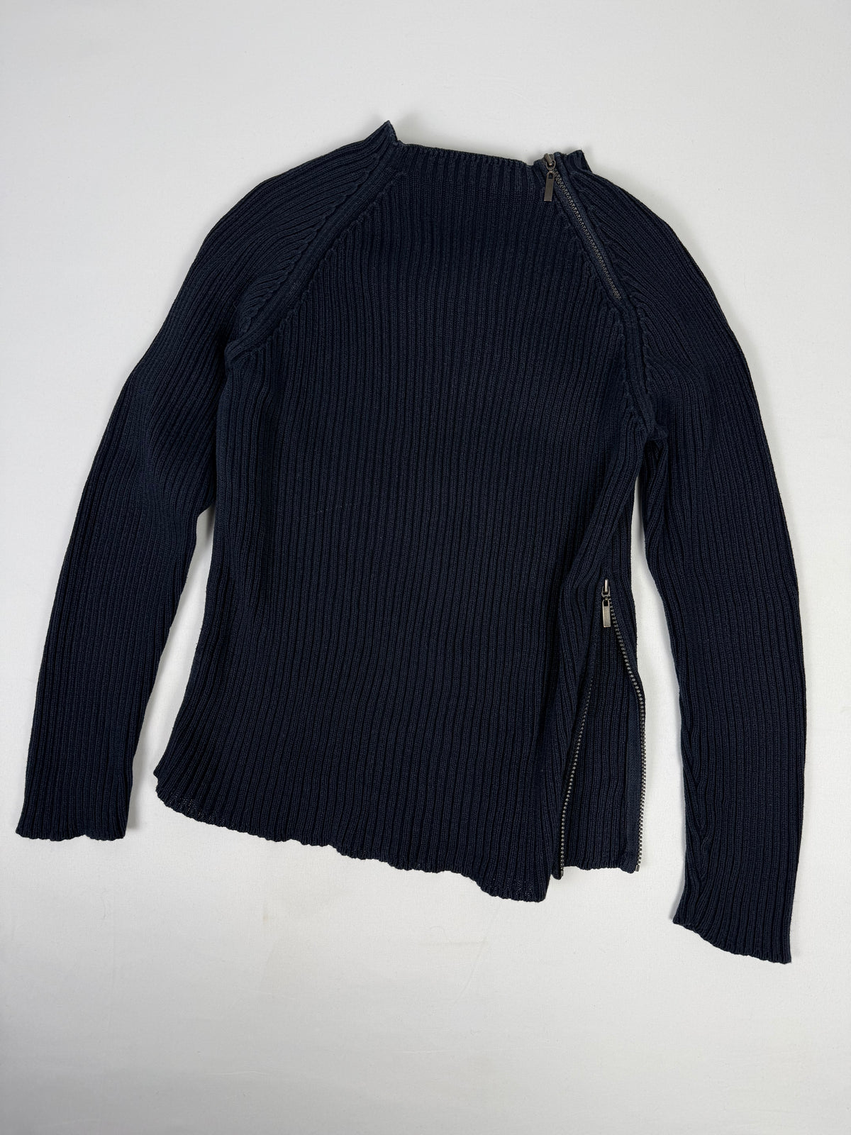 Navy ribbed zip up jumper (L)