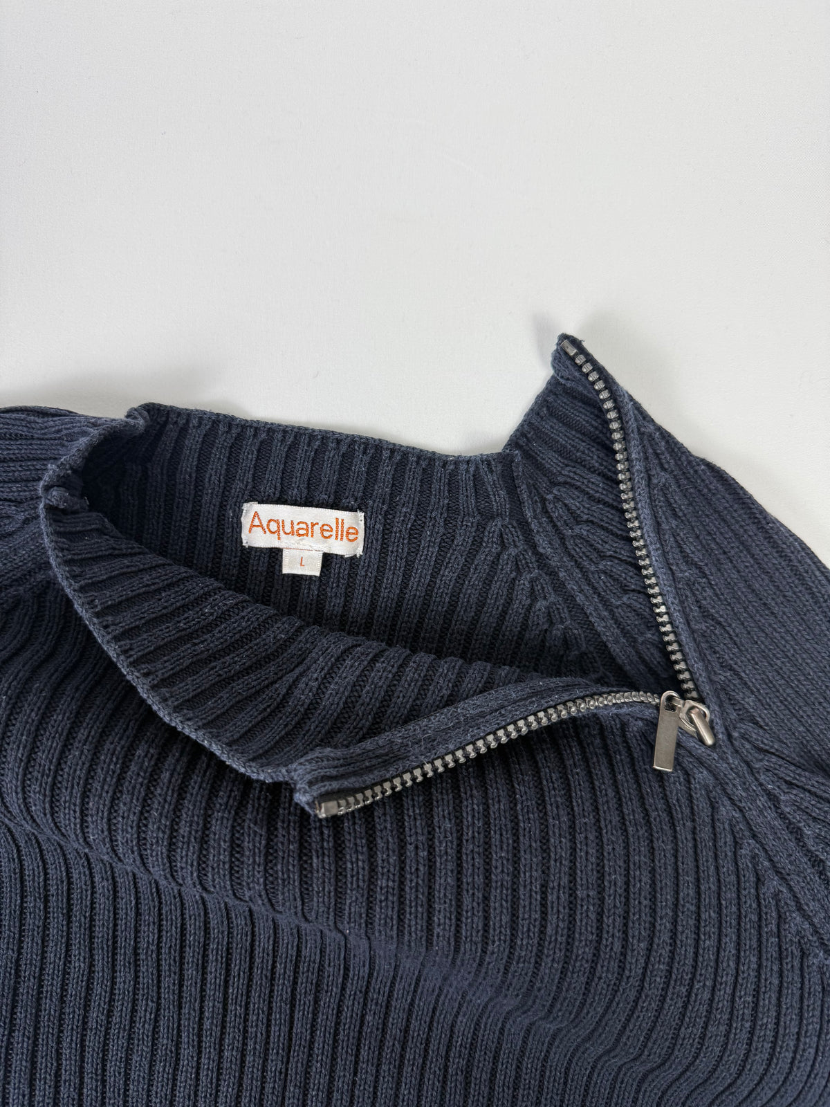 Navy ribbed zip up jumper (L)