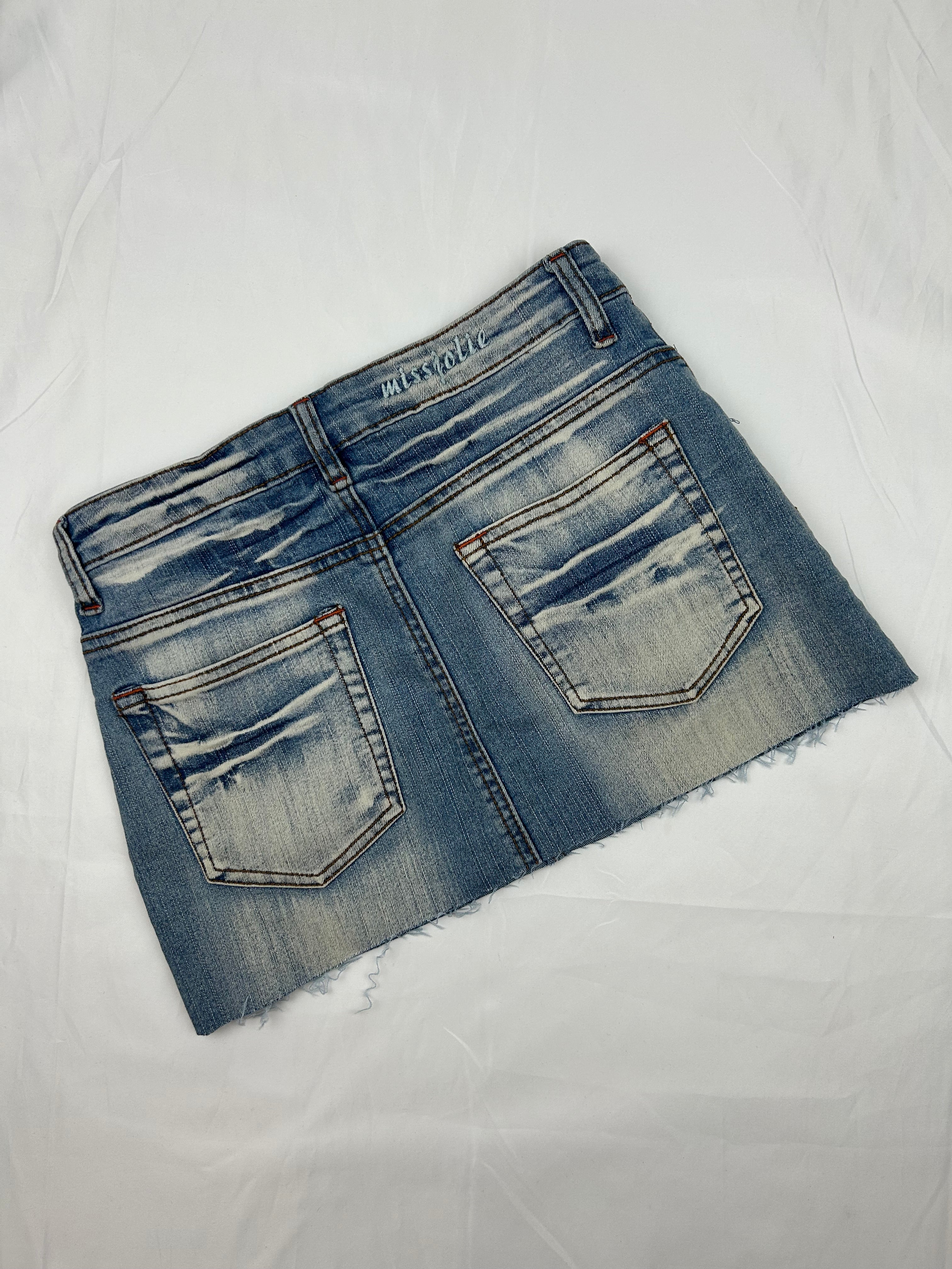 Blue denim 100% cotton low rise mini skirt (XS)