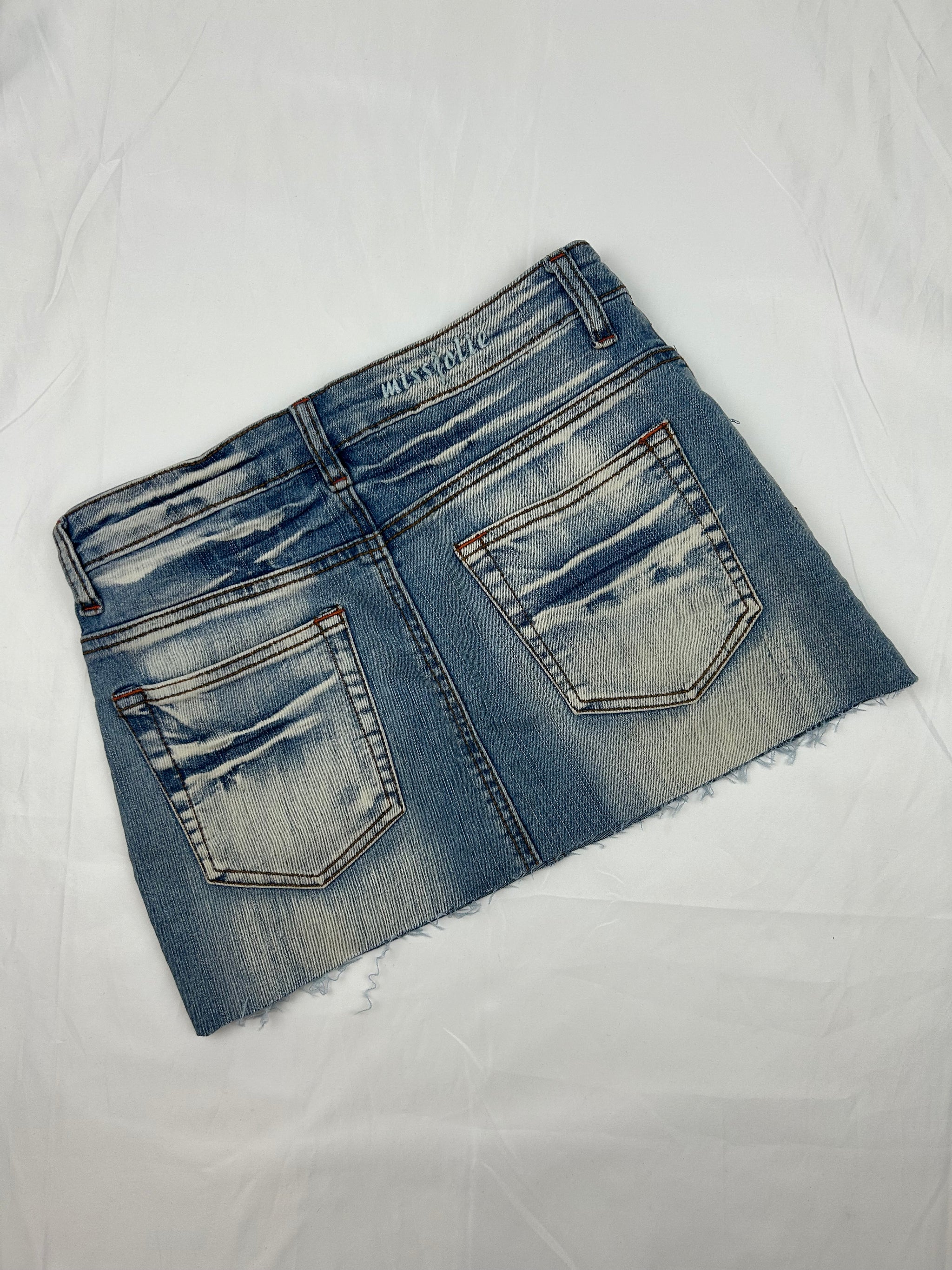 Blue denim 100% cotton low rise mini skirt (XS)