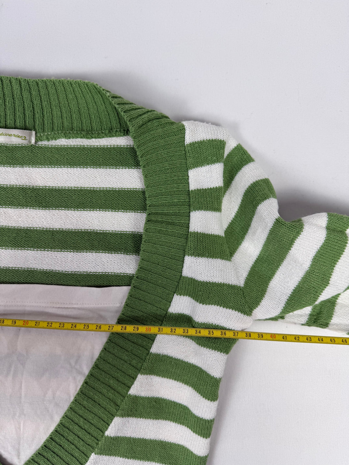 Green striped V neck layer jumper (S)