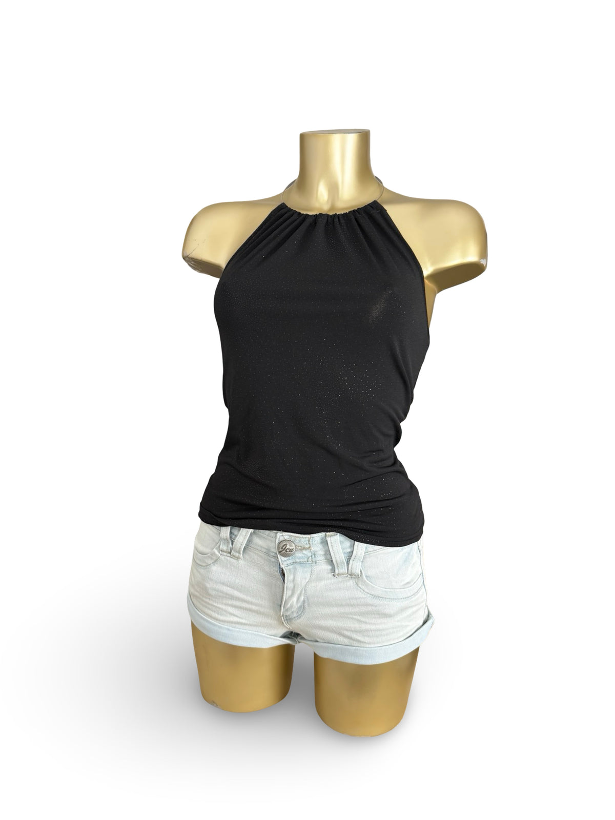 Black halter top with silver ring (M)