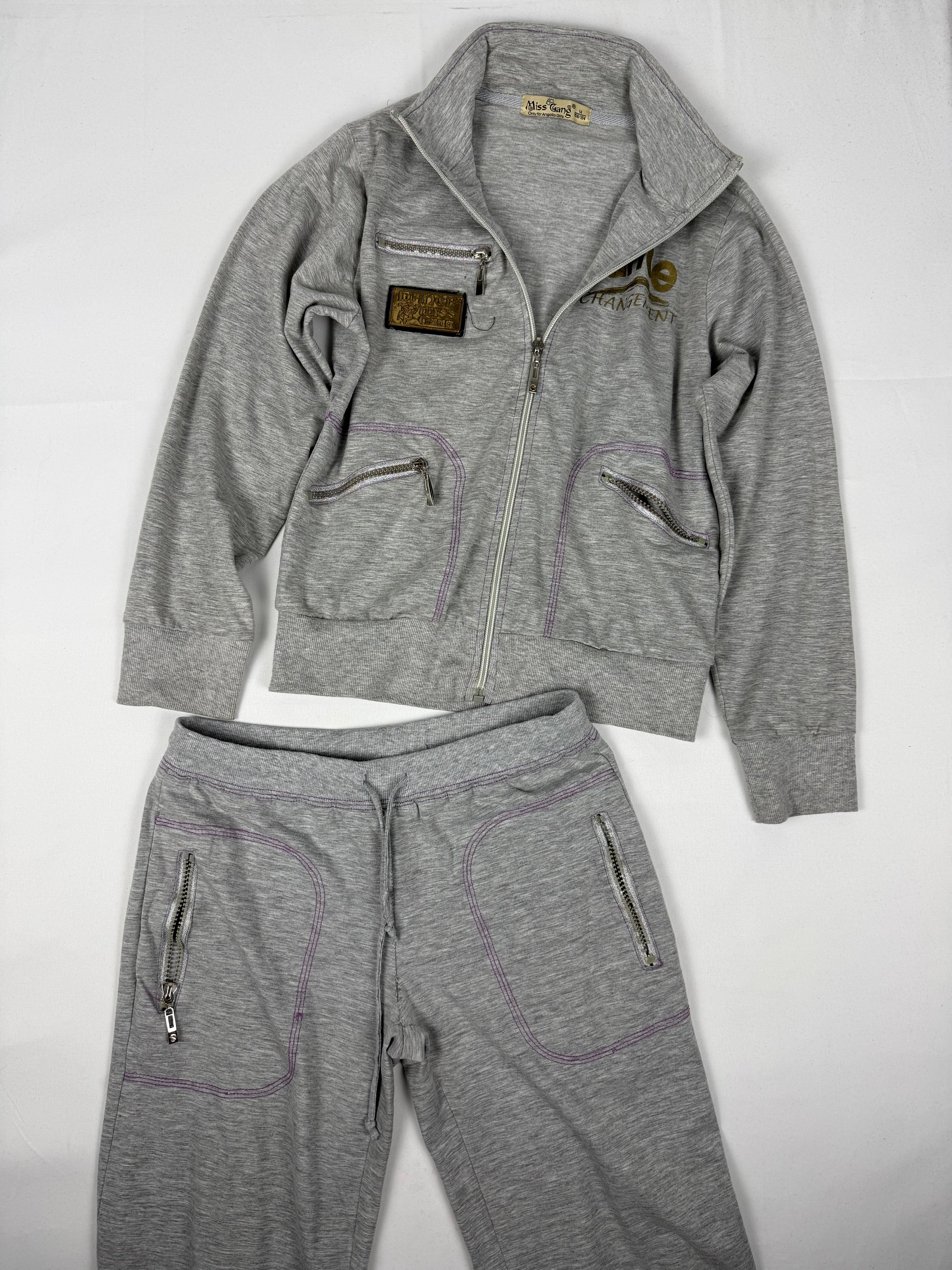 Grey activewear zip up sweatshirt + joggers set (S)