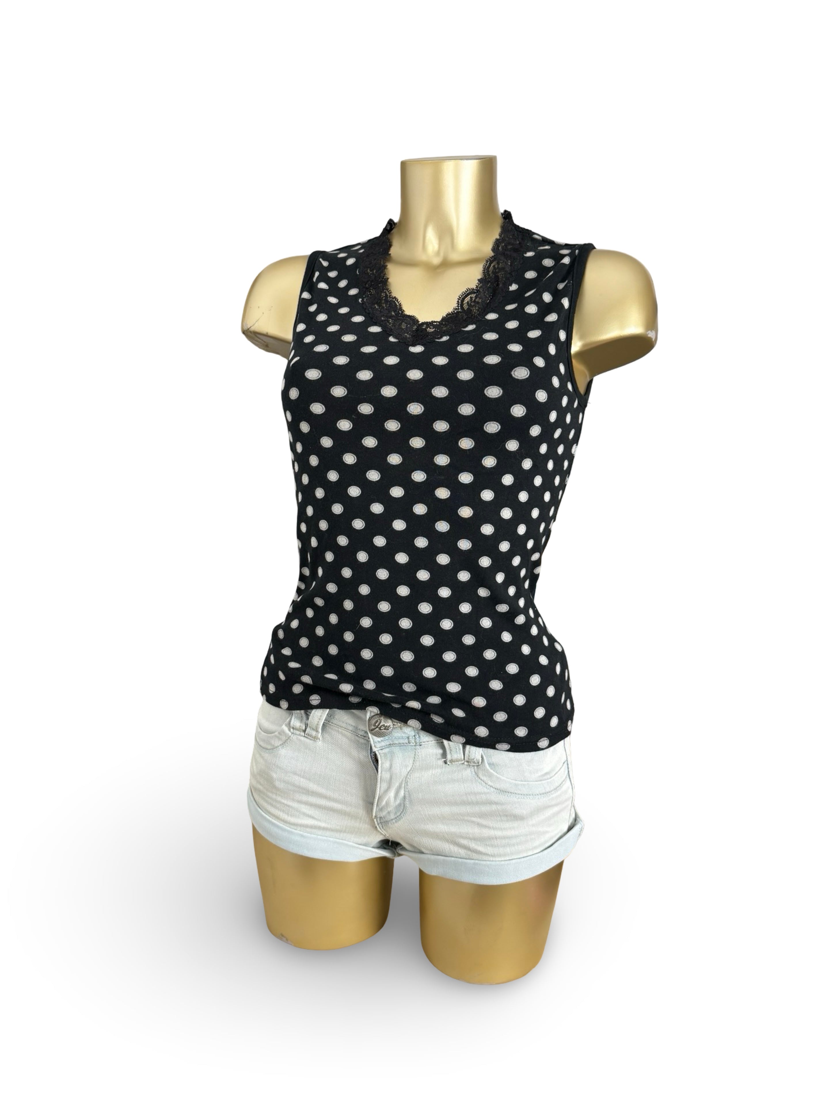 Black polka dots cotton top (S)