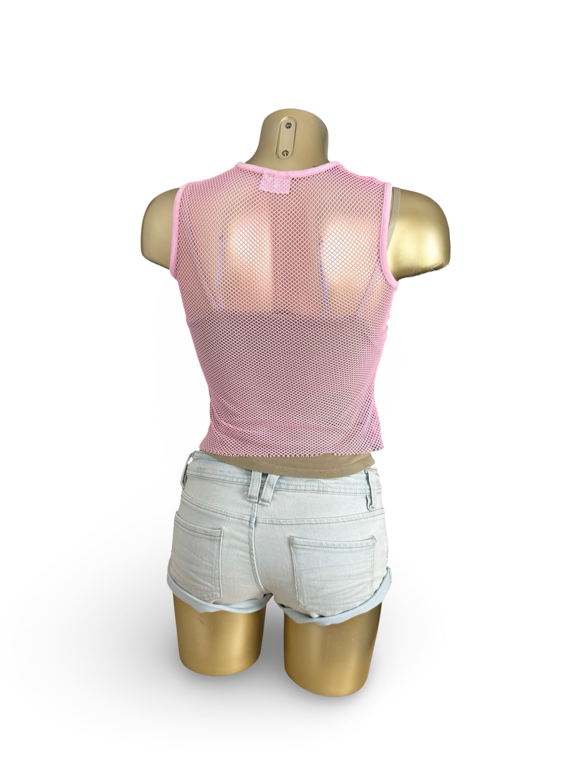 Baby pink fishnet top (S)