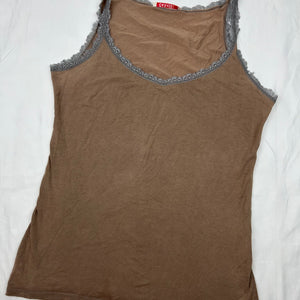 Brown cotton lace neck top (XL)