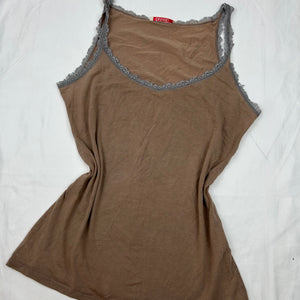 Brown cotton lace neck top (XL)