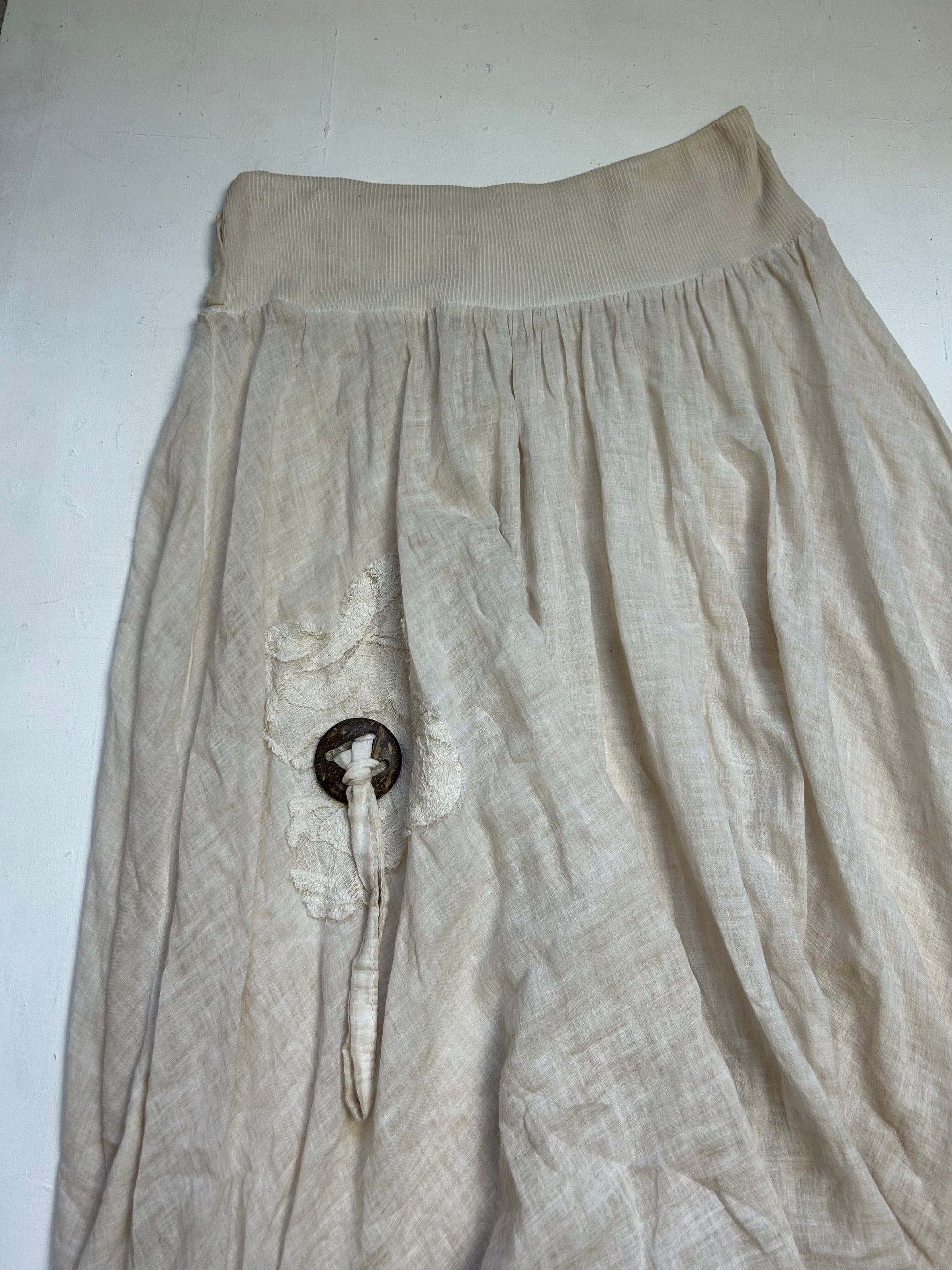 Beige see trough stretchy low rise maxi skirt (S/M)