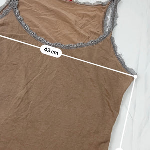 Brown cotton lace neck top (XL)