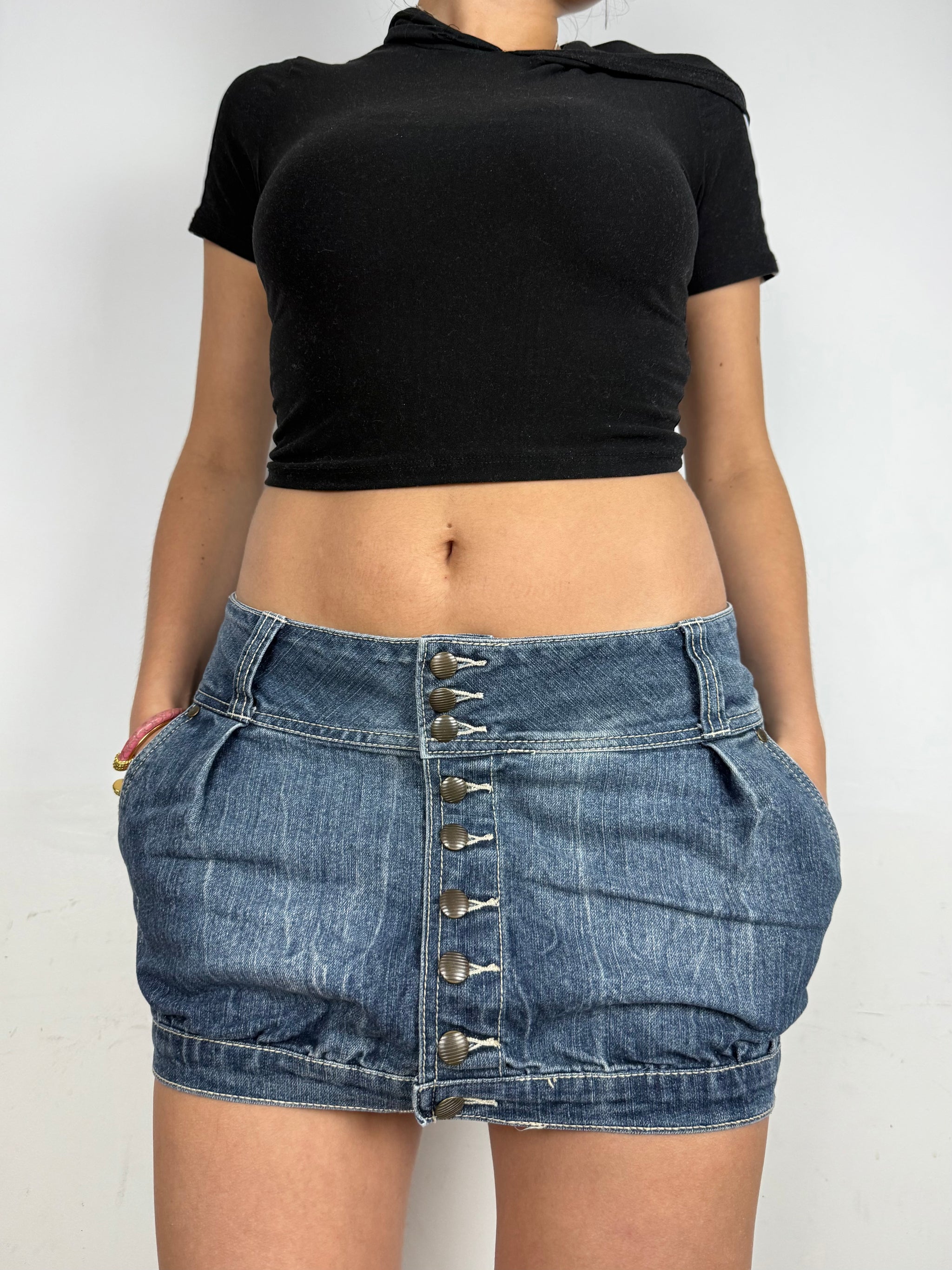 Blue denim low rise mini skirt (M/L)