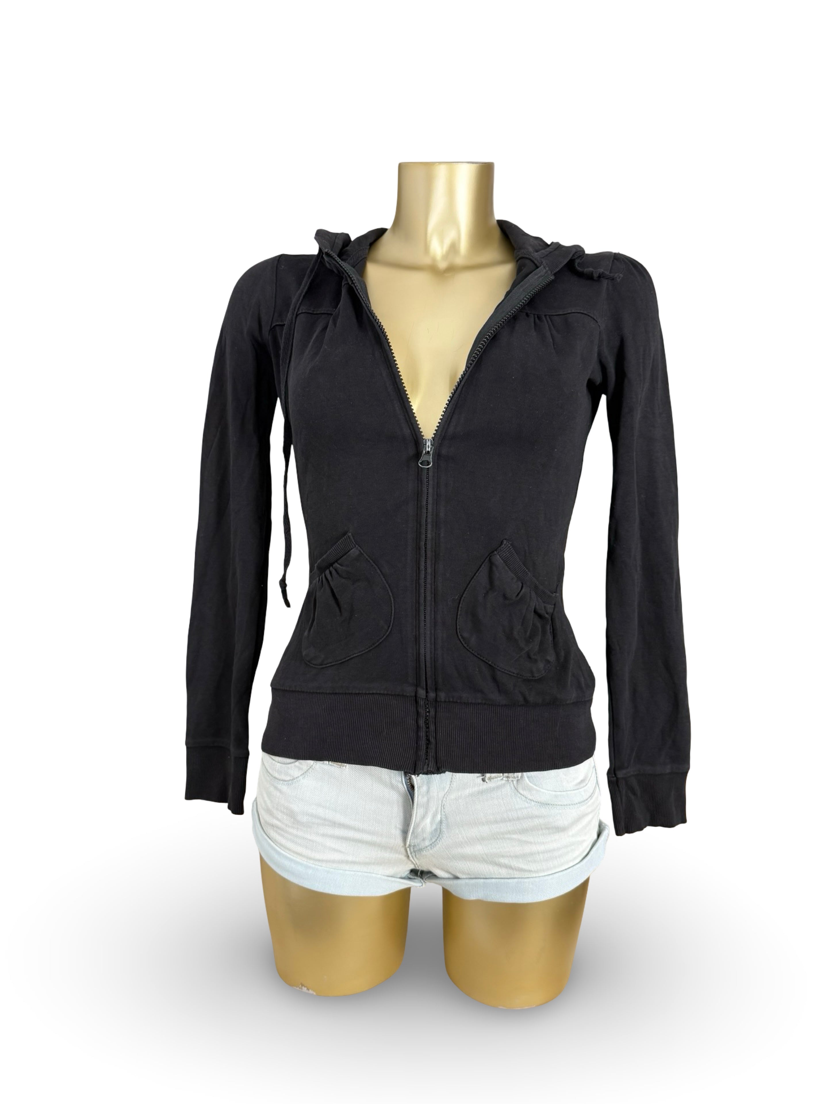 Black zip up cotton hoodie (S)
