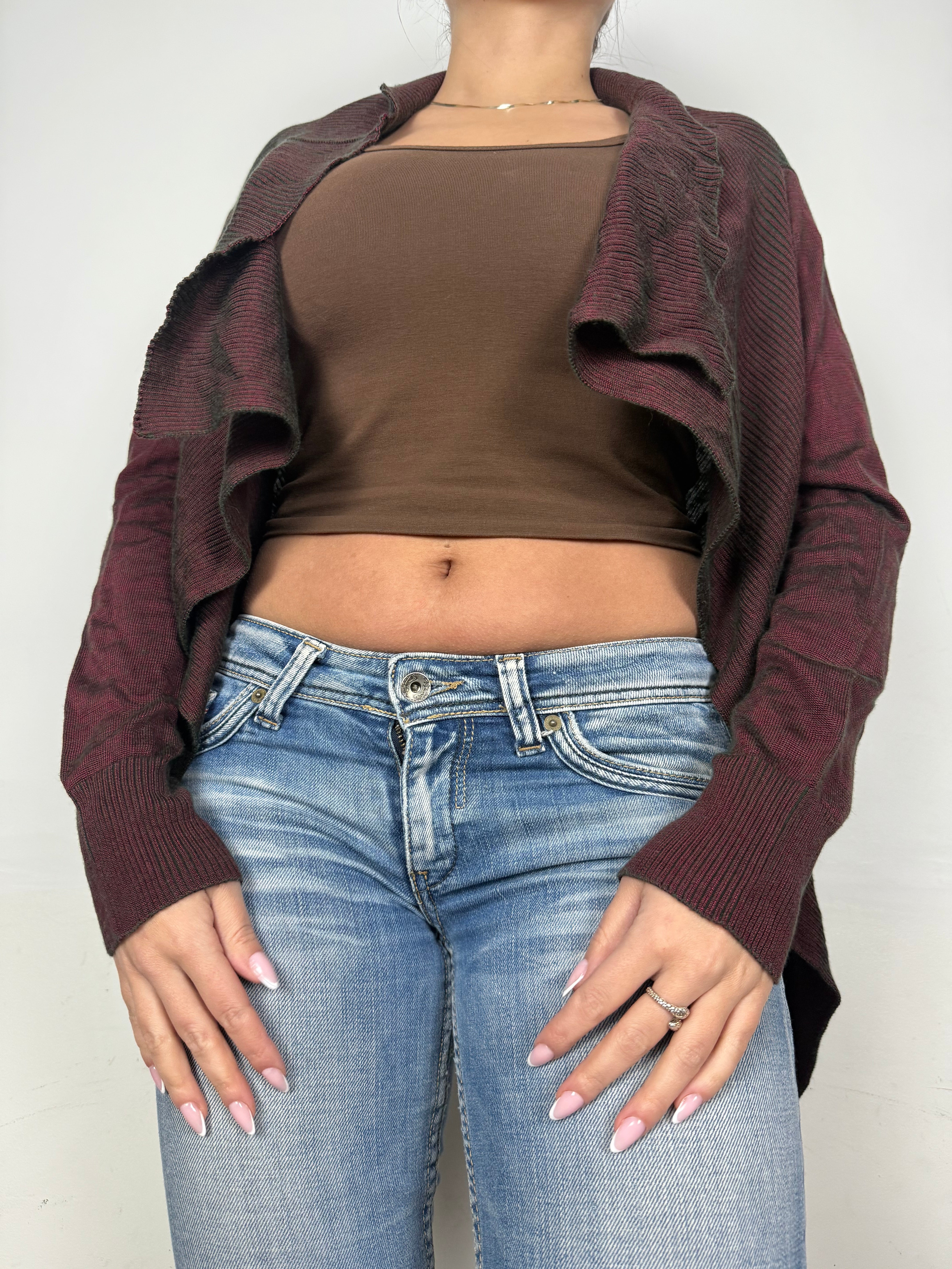 Burgundy red ribbed cardigan jumper (One size)