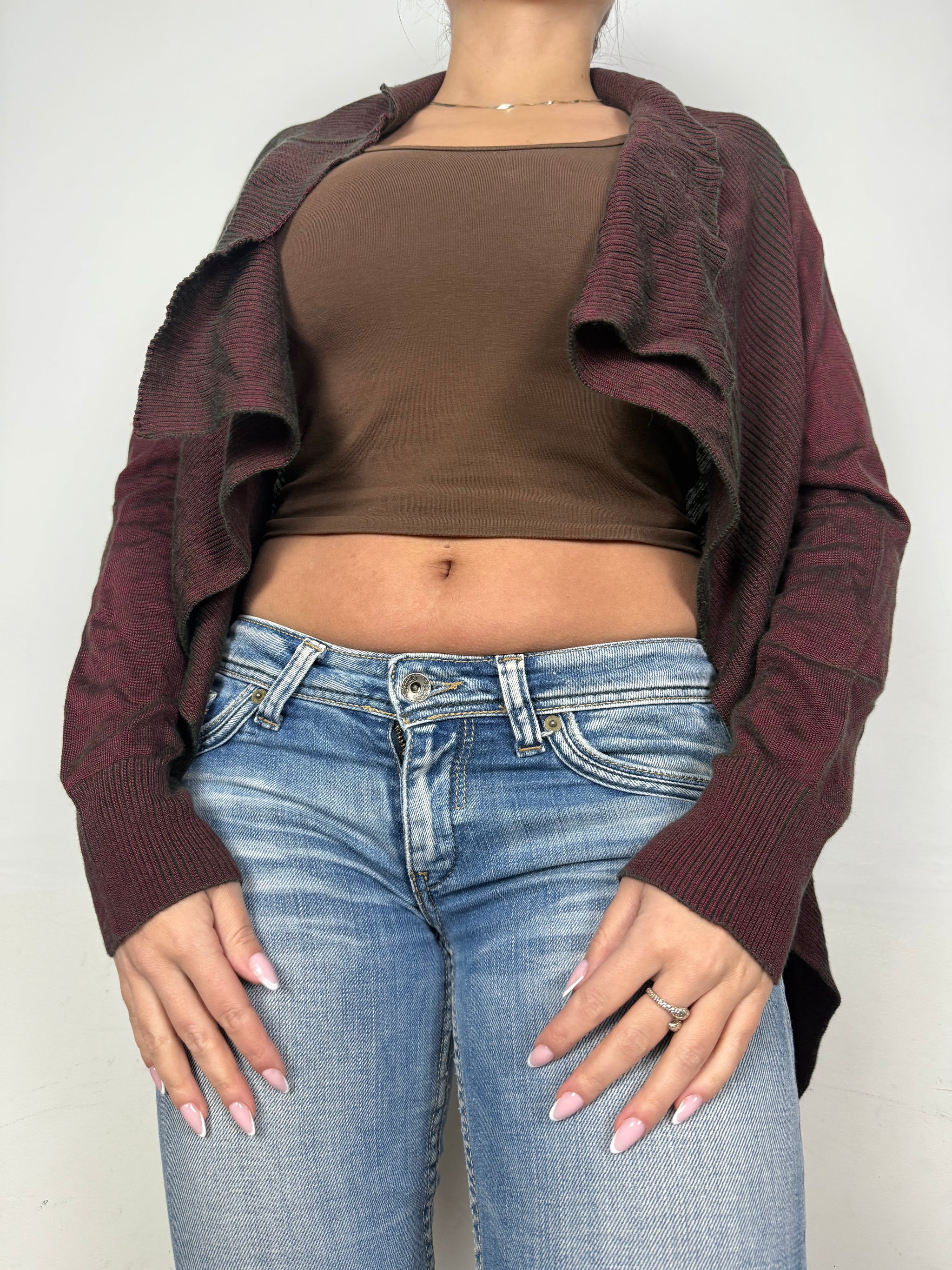 Burgundy red ribbed cardigan jumper (One size)