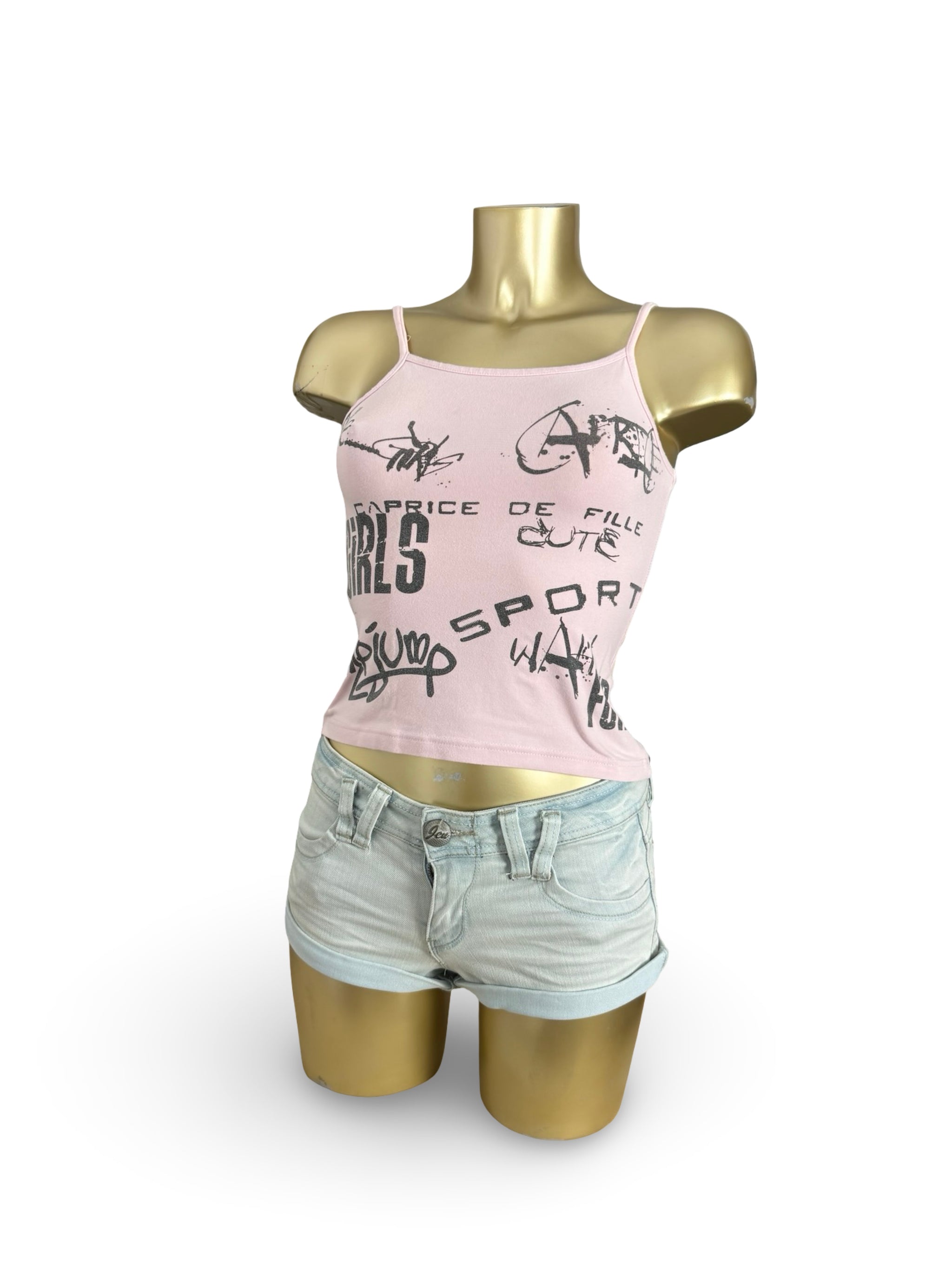 Baby pink graphic cami top (S)