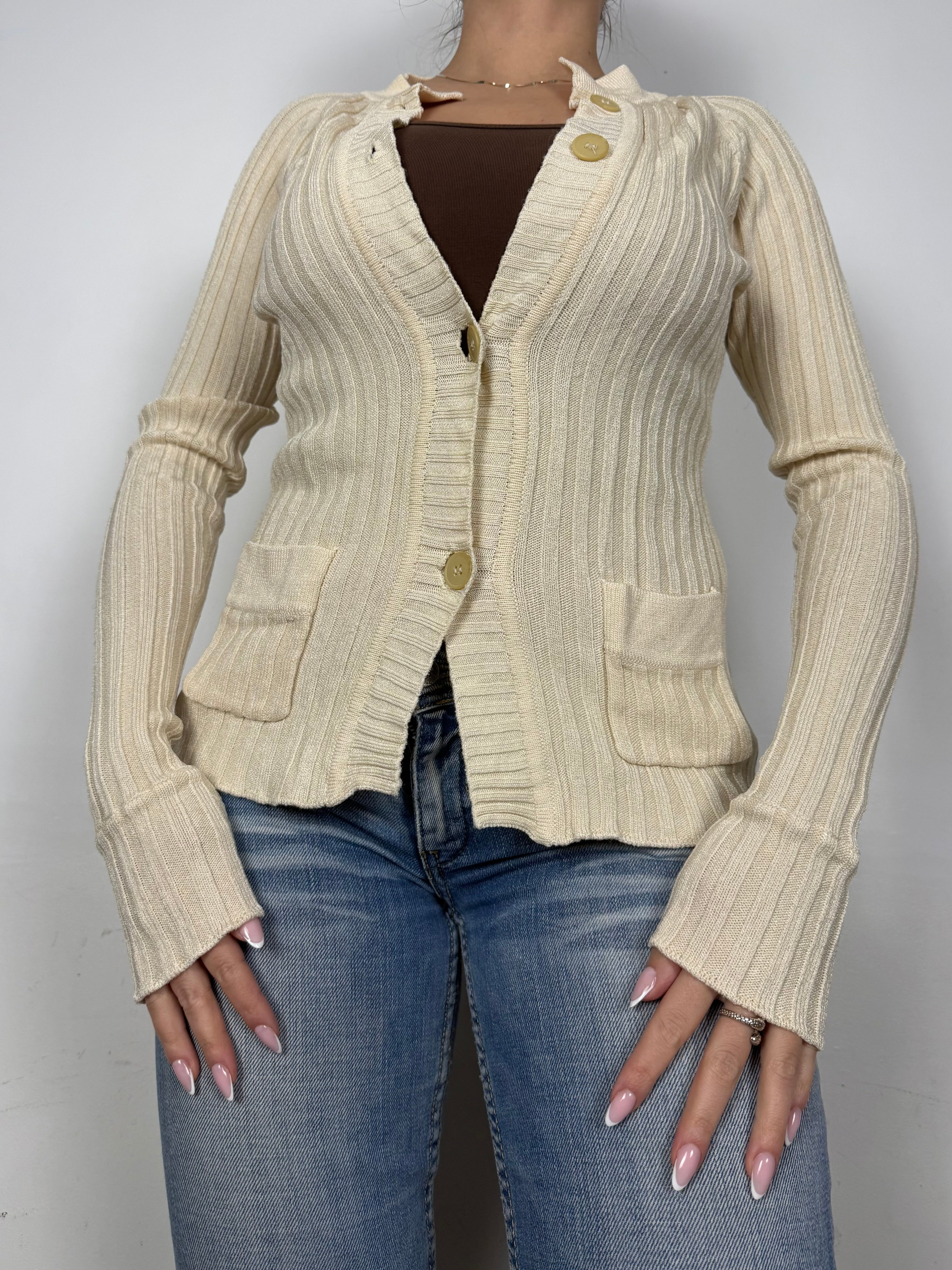 Beige ribbed super stretchy cardigan jumper (M/L)