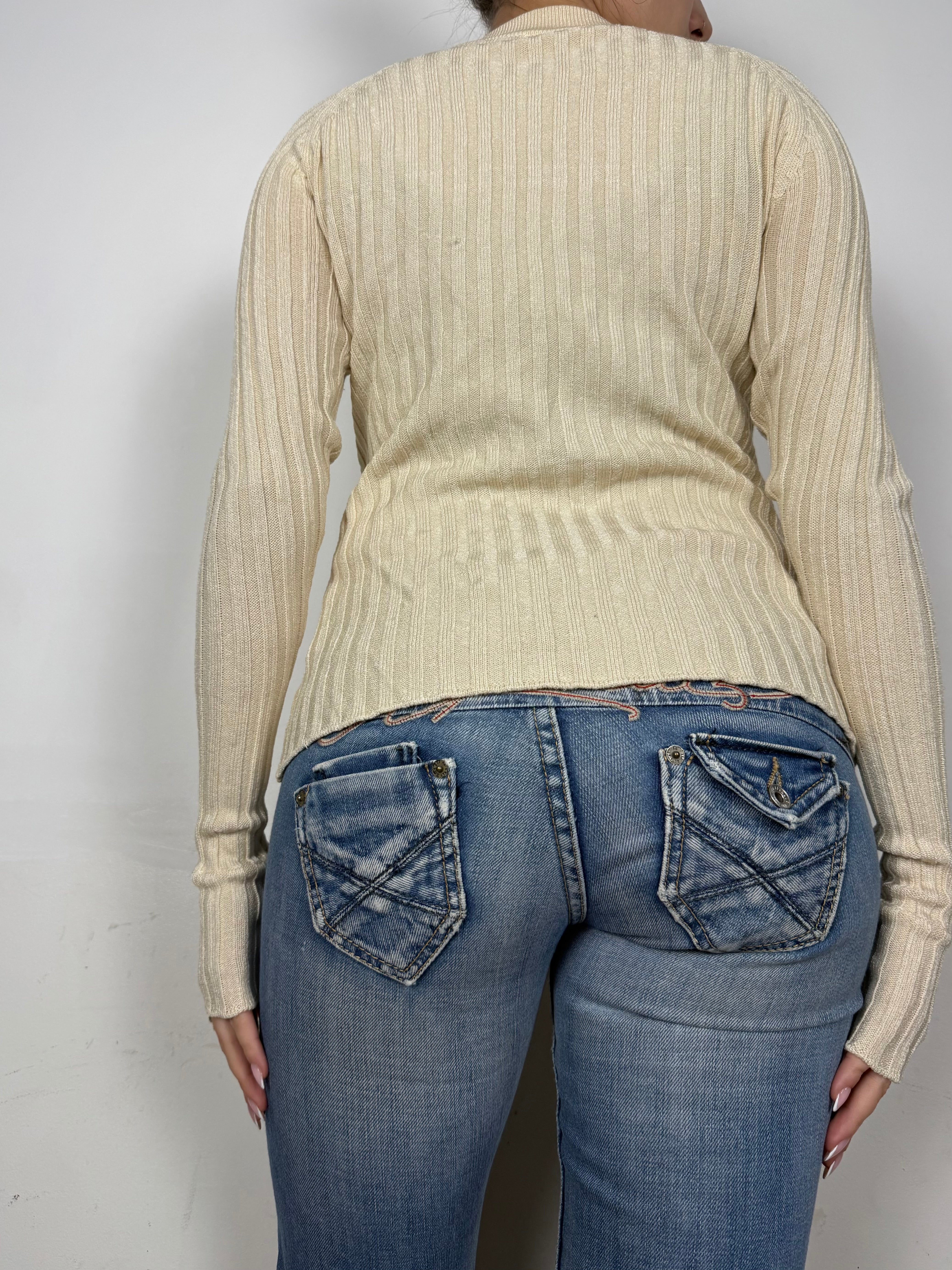 Beige ribbed super stretchy cardigan jumper (M/L)