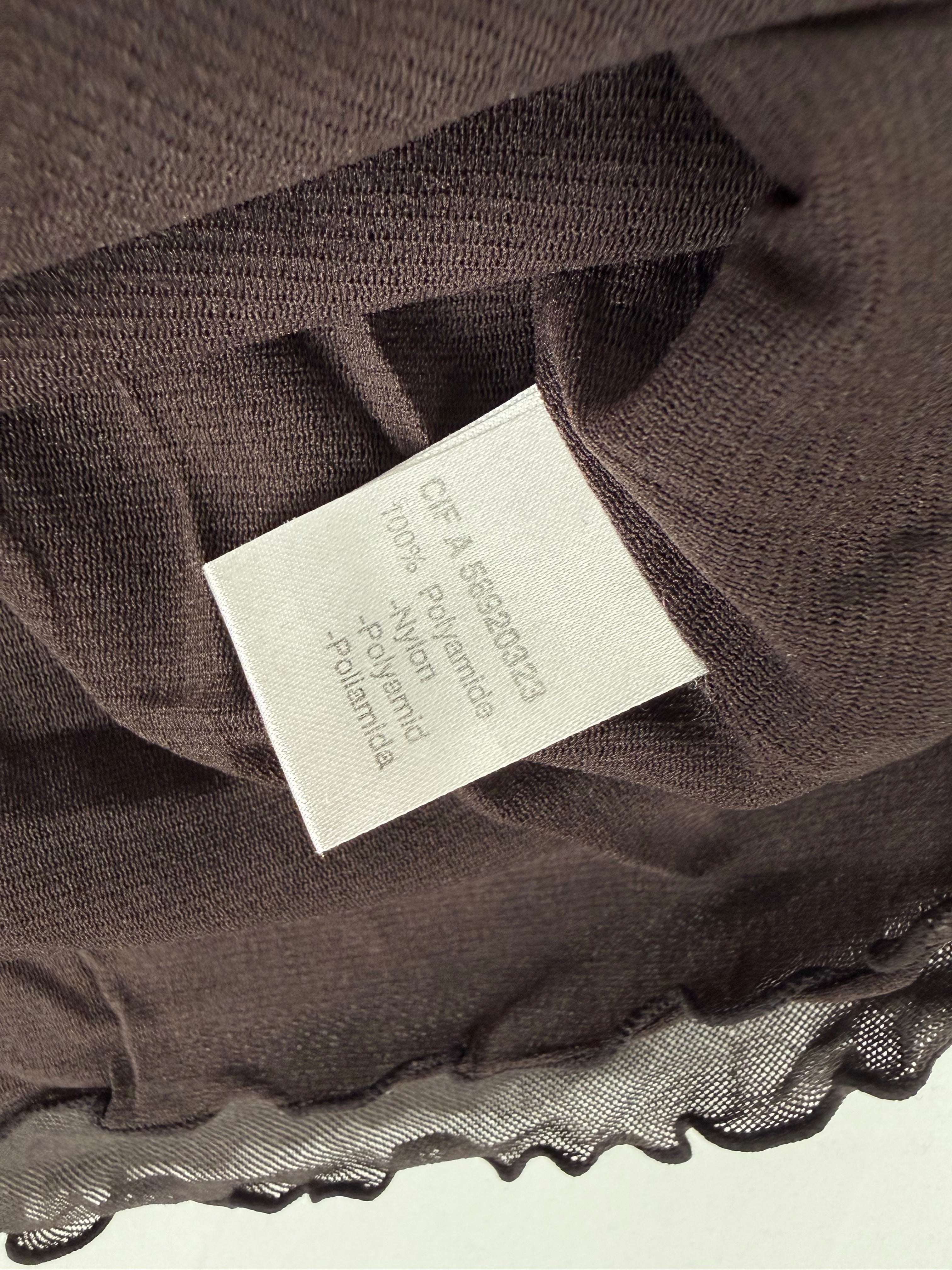 Brown mesh lined pearls top (S)