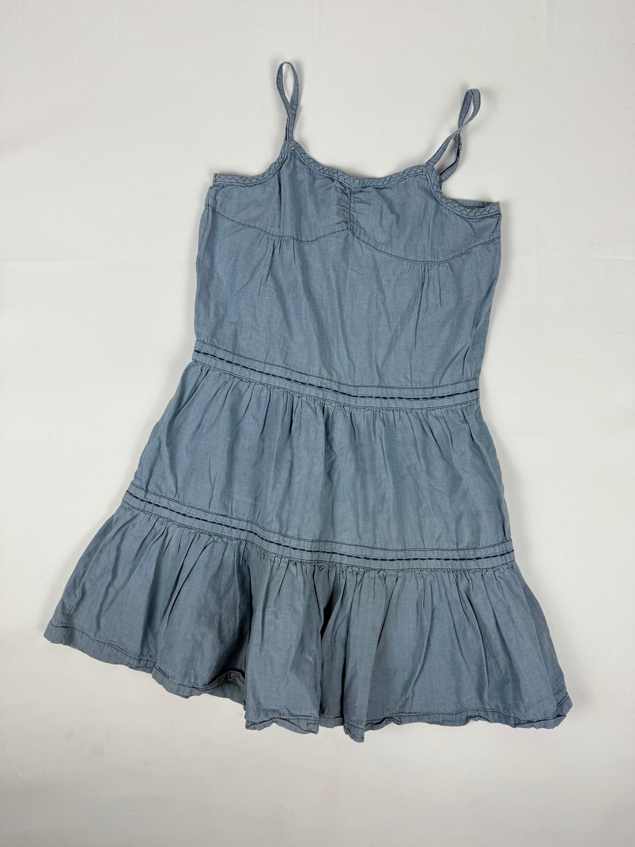 Blue denim cotton pleated top (XXS/XS)