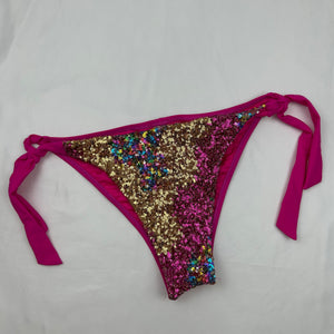 PInk sequins low rise bikini bottom (L)