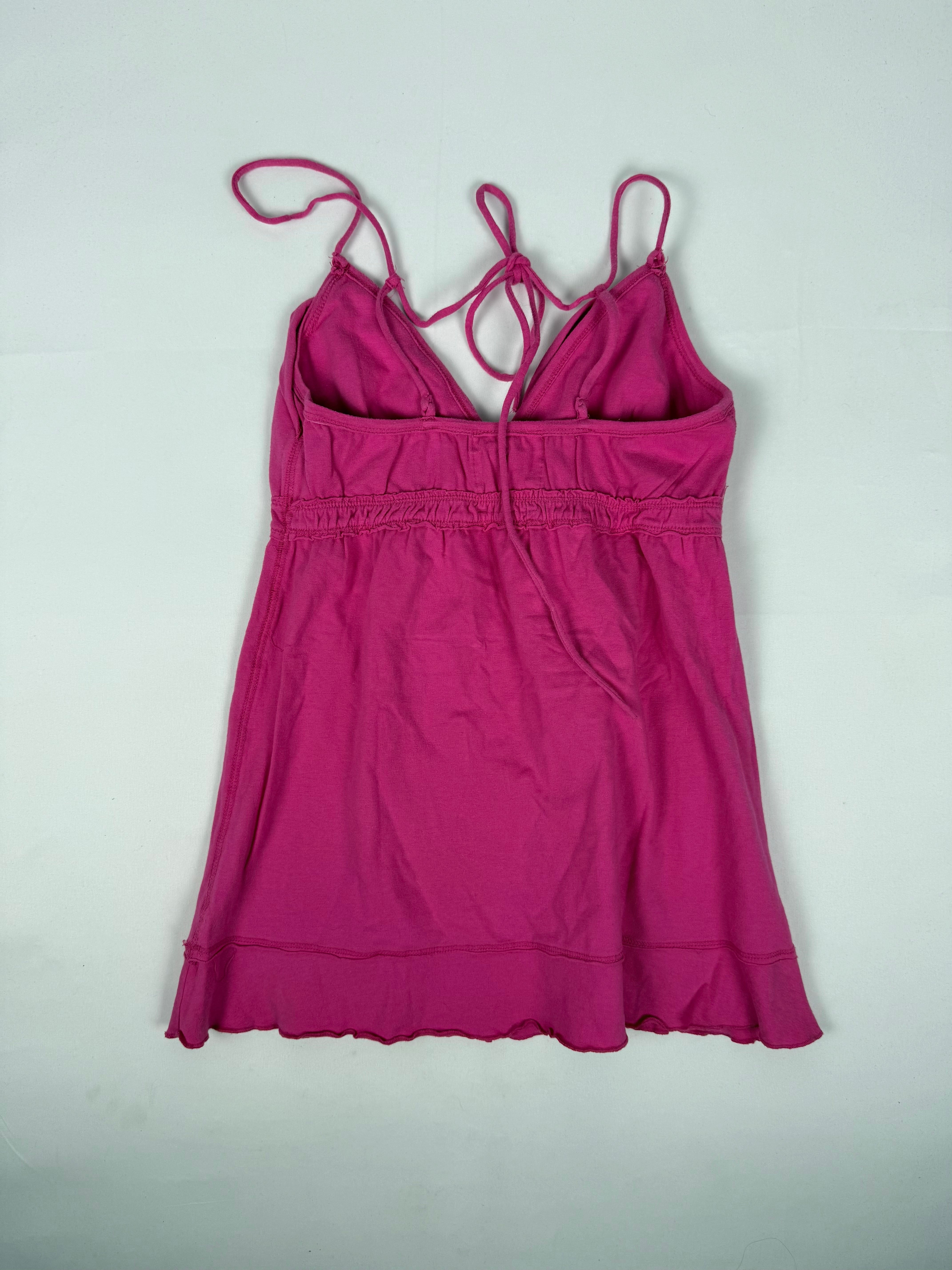 Pink 100% cotton tie up top (M)