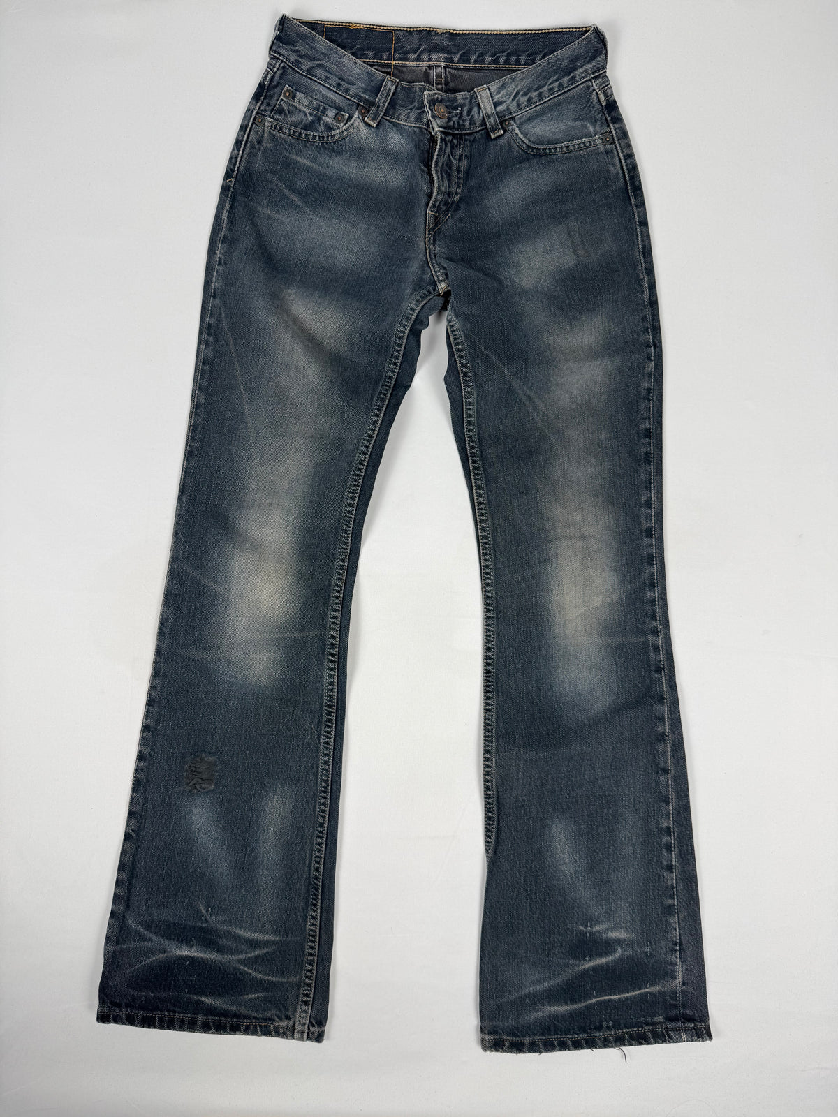 Grey denim low rise bootcut pants (XS)