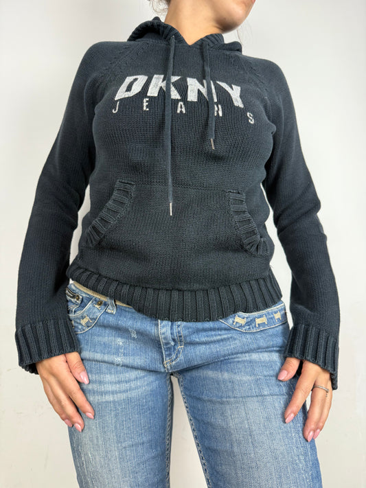 Navy logo hooded knitted jumper (S/M)