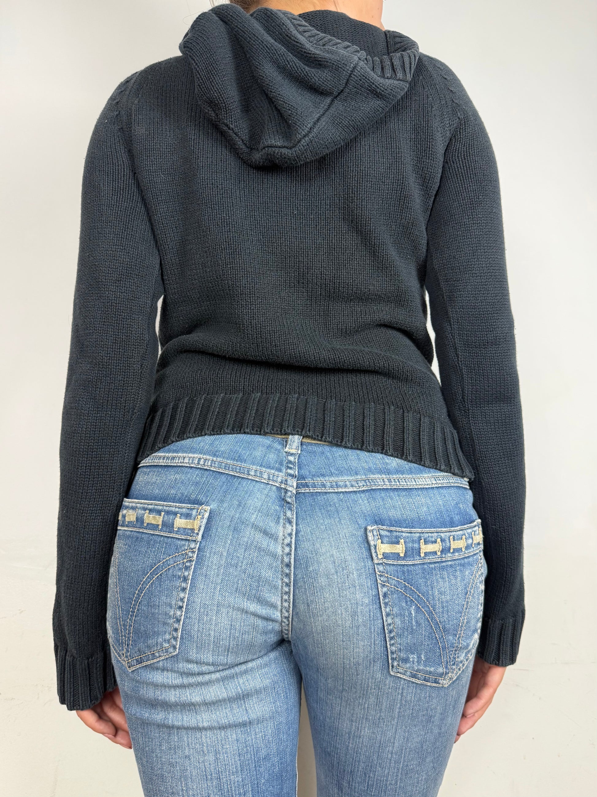 Navy logo hooded knitted jumper (S/M)