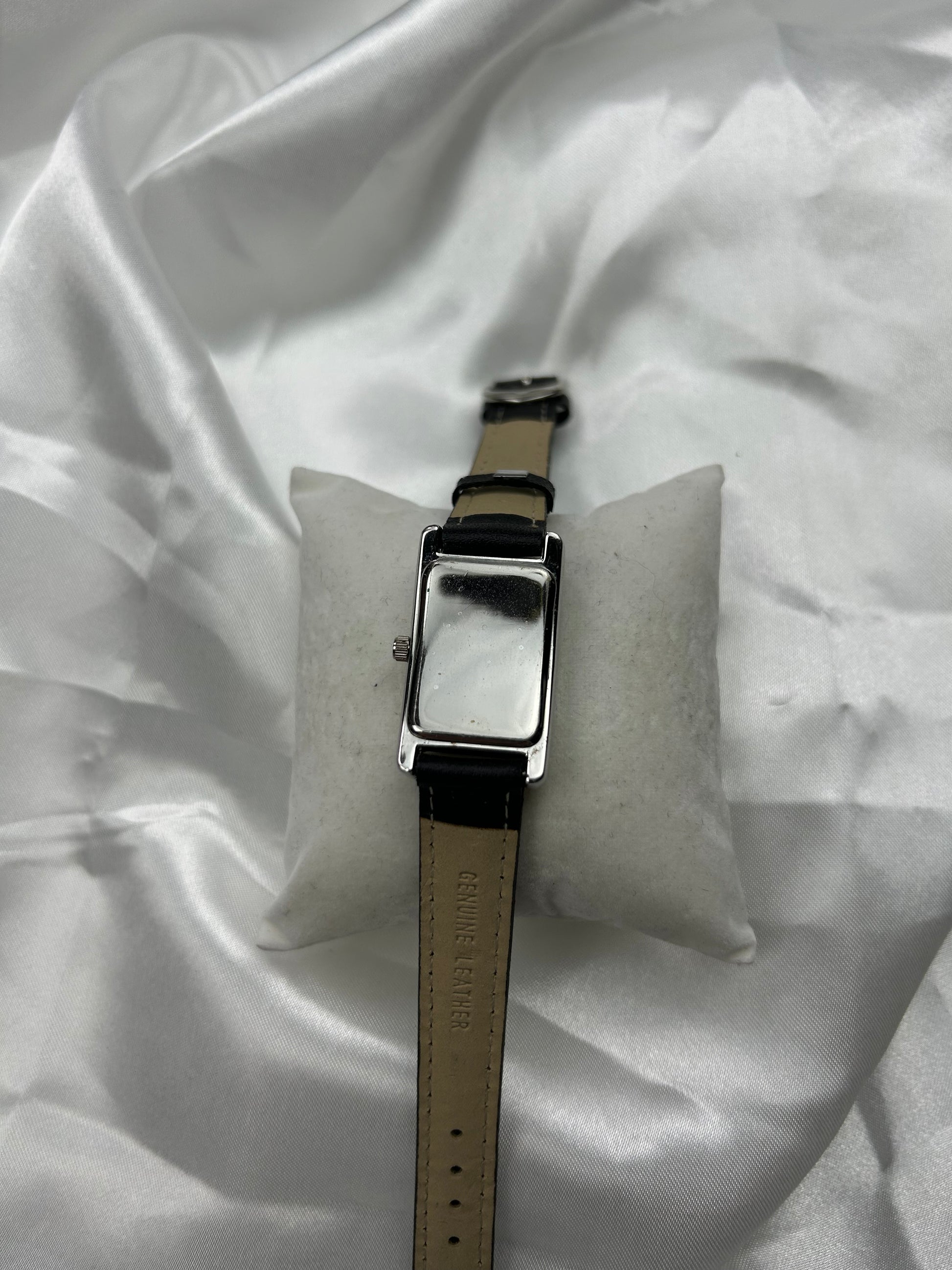 Vintage stainless steel & leather bracelet watch jewelry