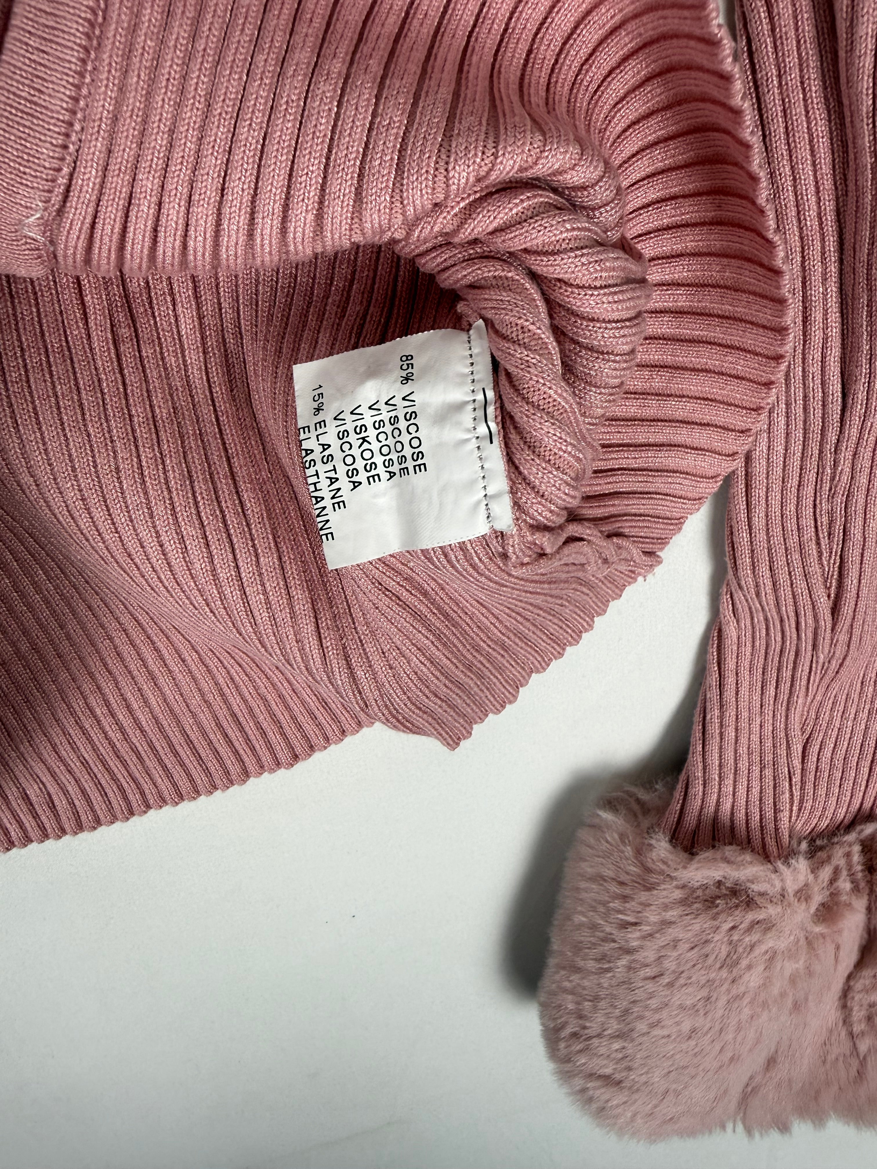 Pink ribbed faux fur cardigan (S)