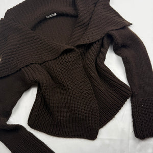 Brown knitted bardot off shoulder cardigan jumper (M/L)