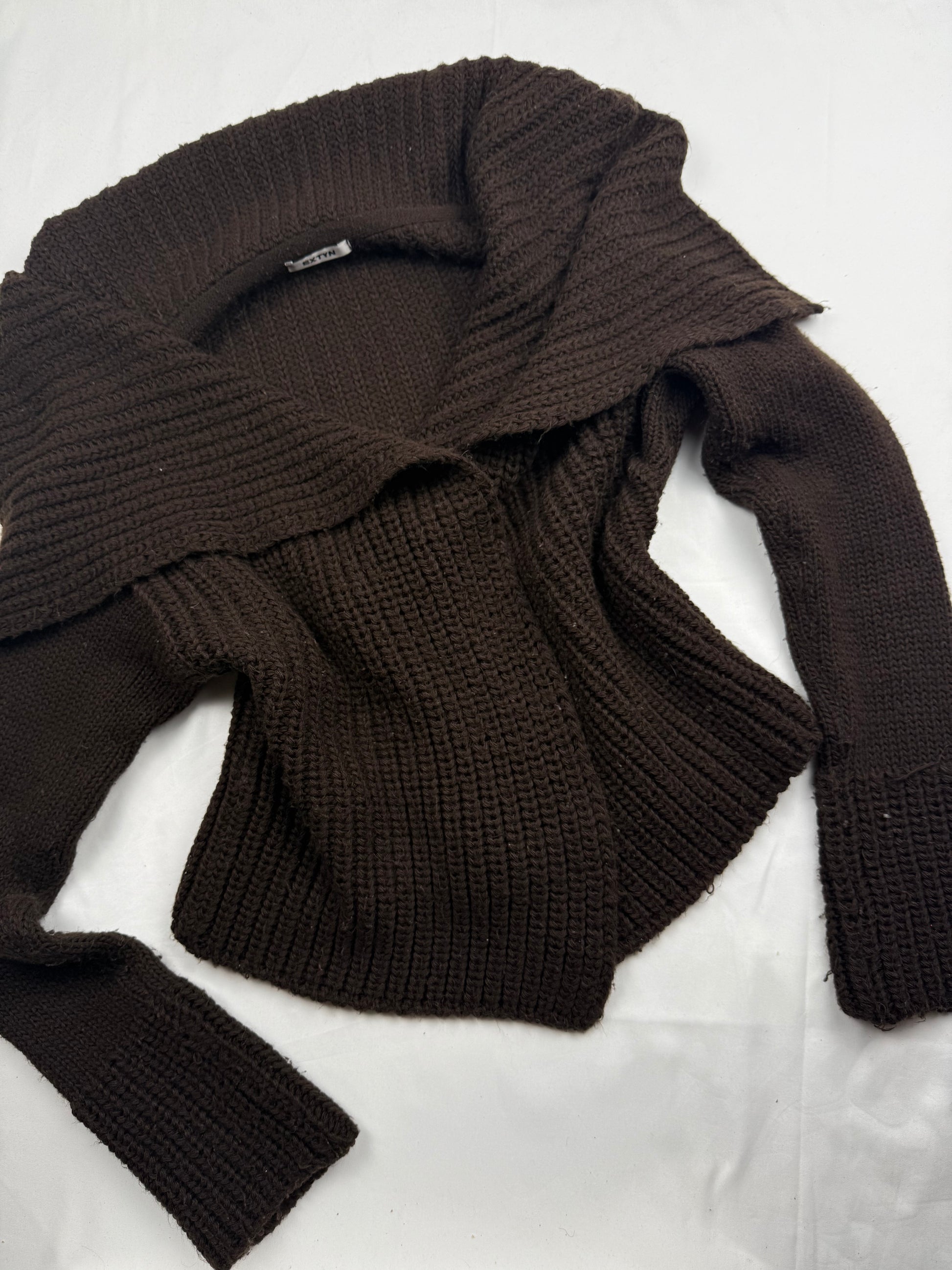 Brown knitted bardot off shoulder cardigan jumper (M/L)