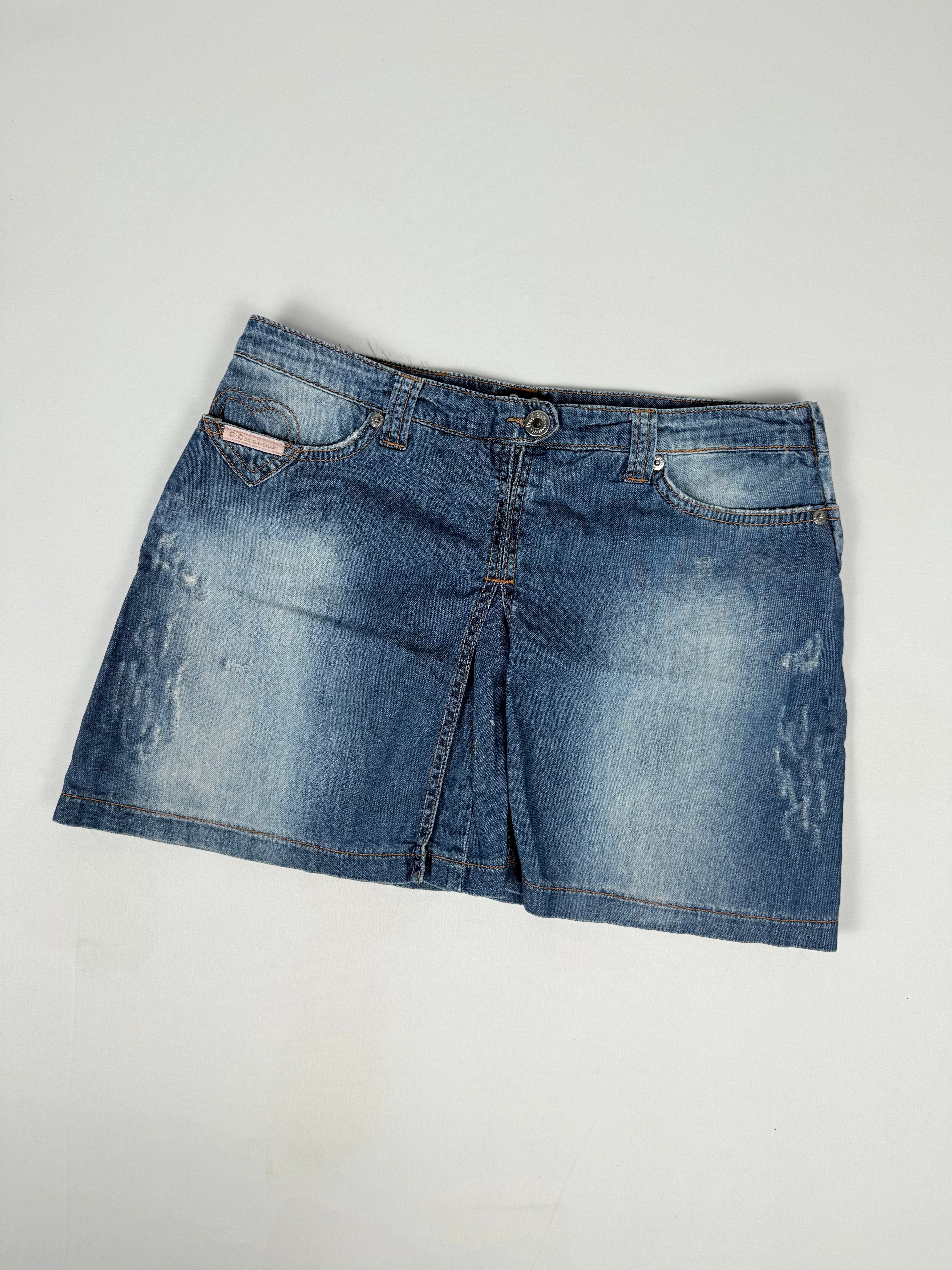 Blue denim low rise mini skirt (M)