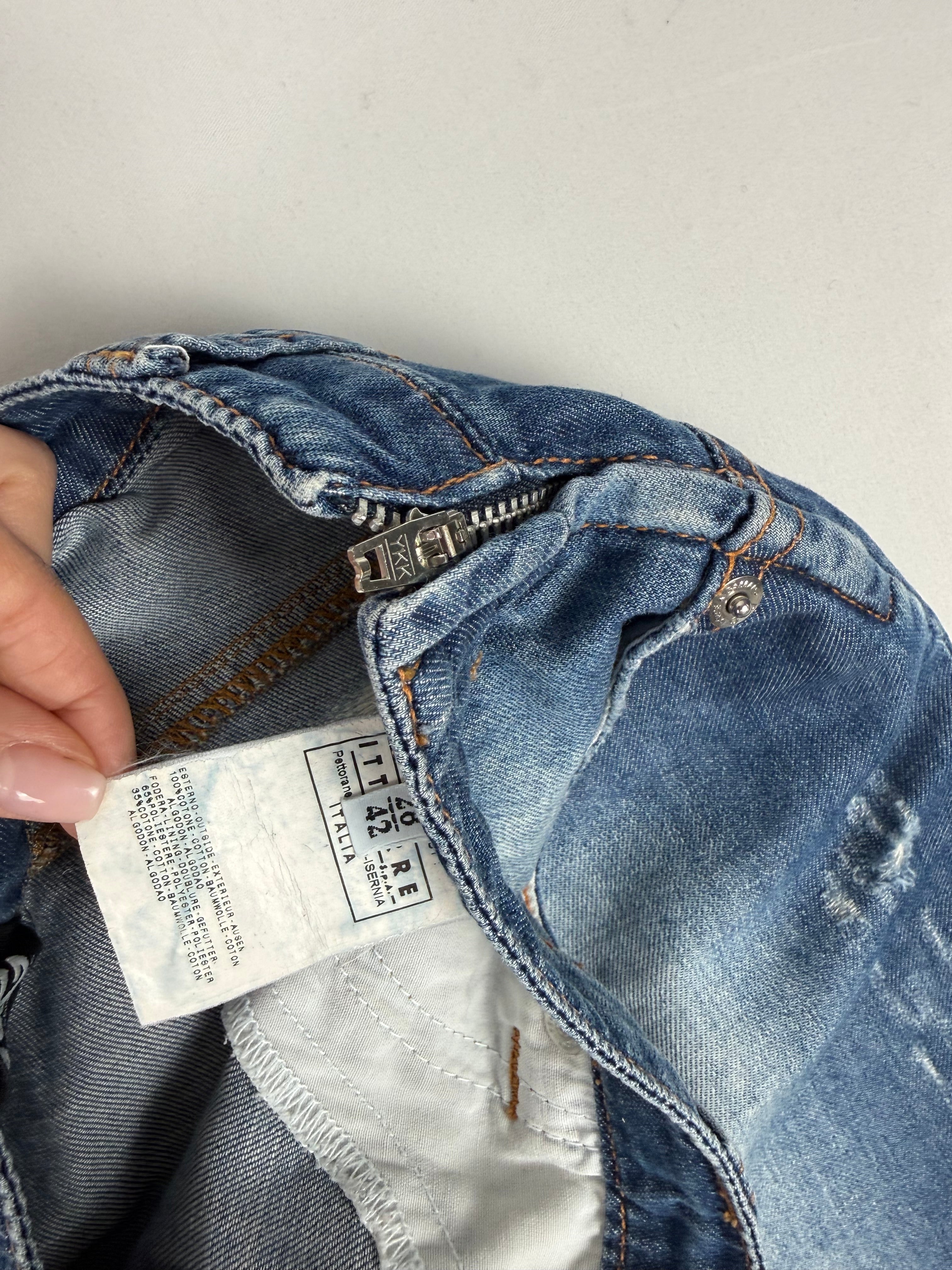 Blue denim low rise mini skirt (M)