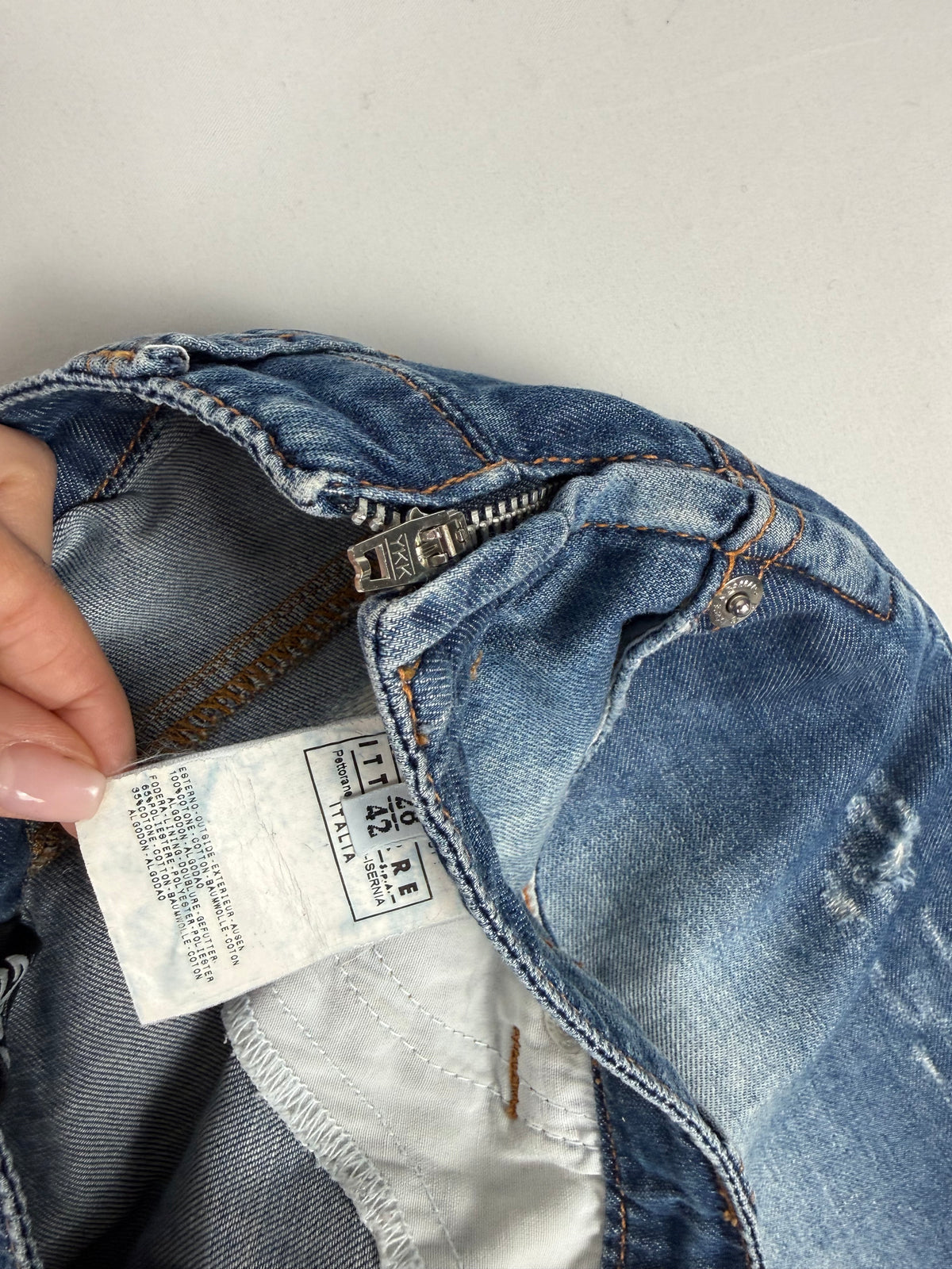 Blue denim low rise mini skirt (M)