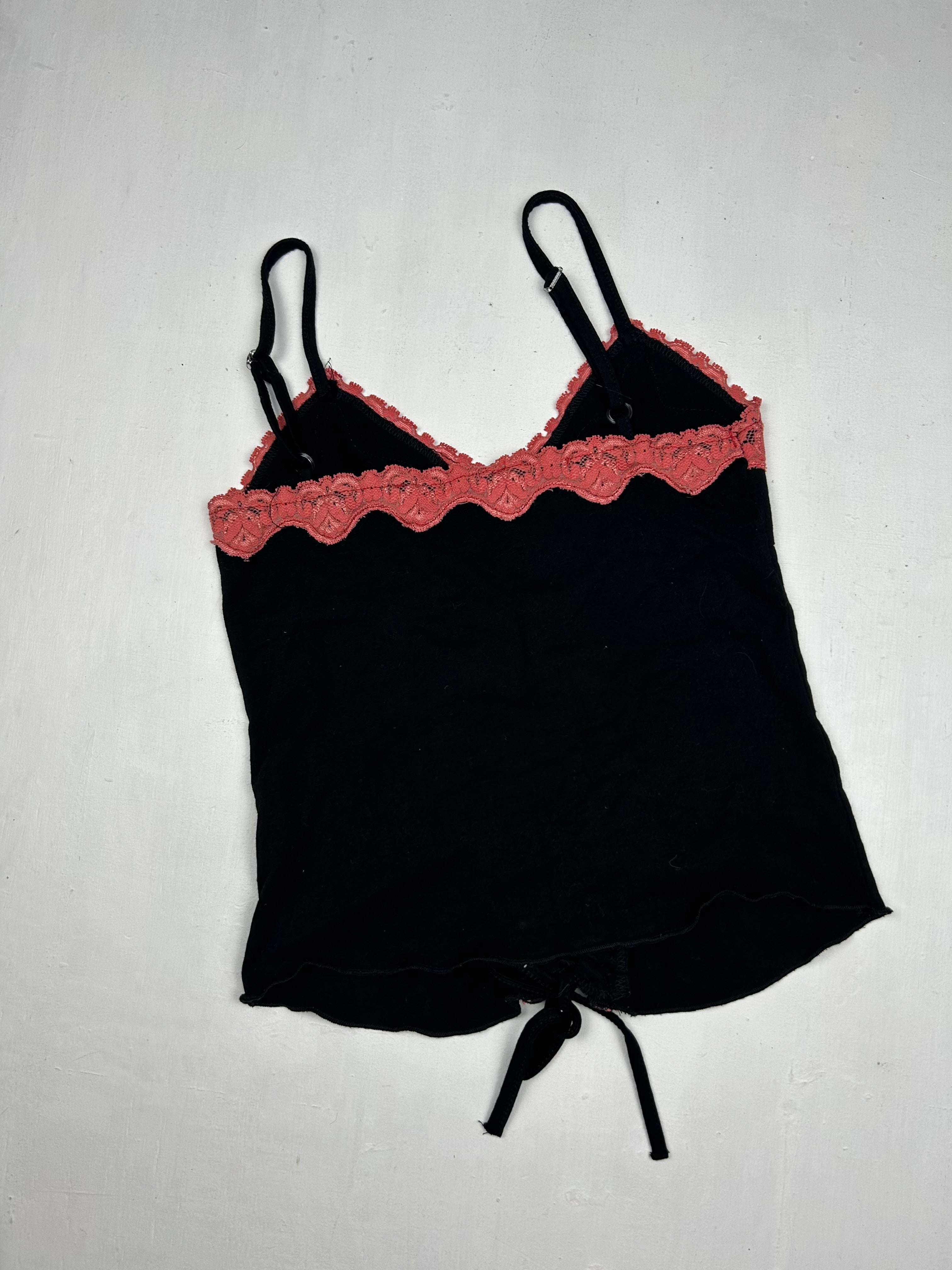 Black ruched lace neck cami top (S)