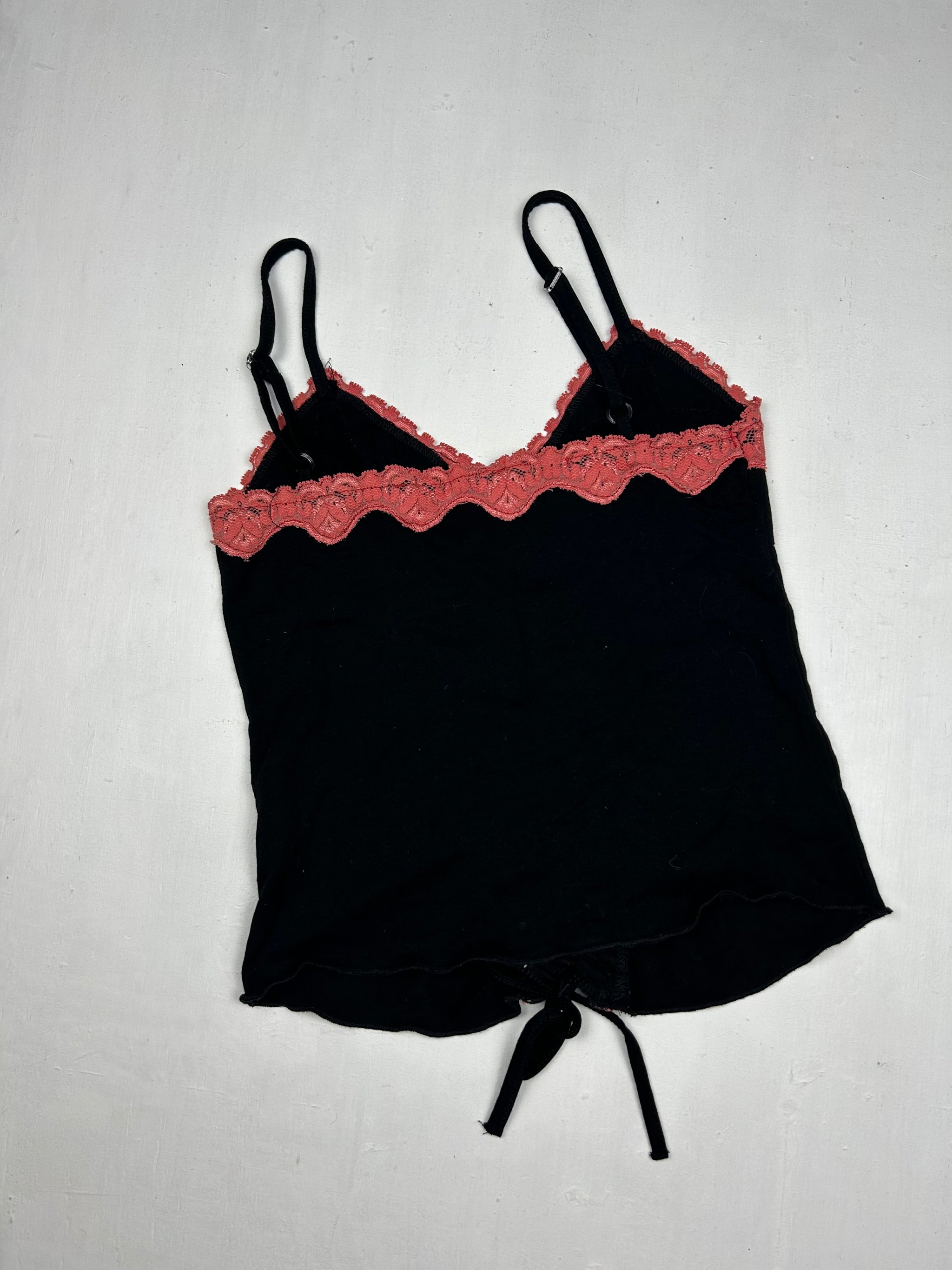 Black ruched lace neck cami top (S)