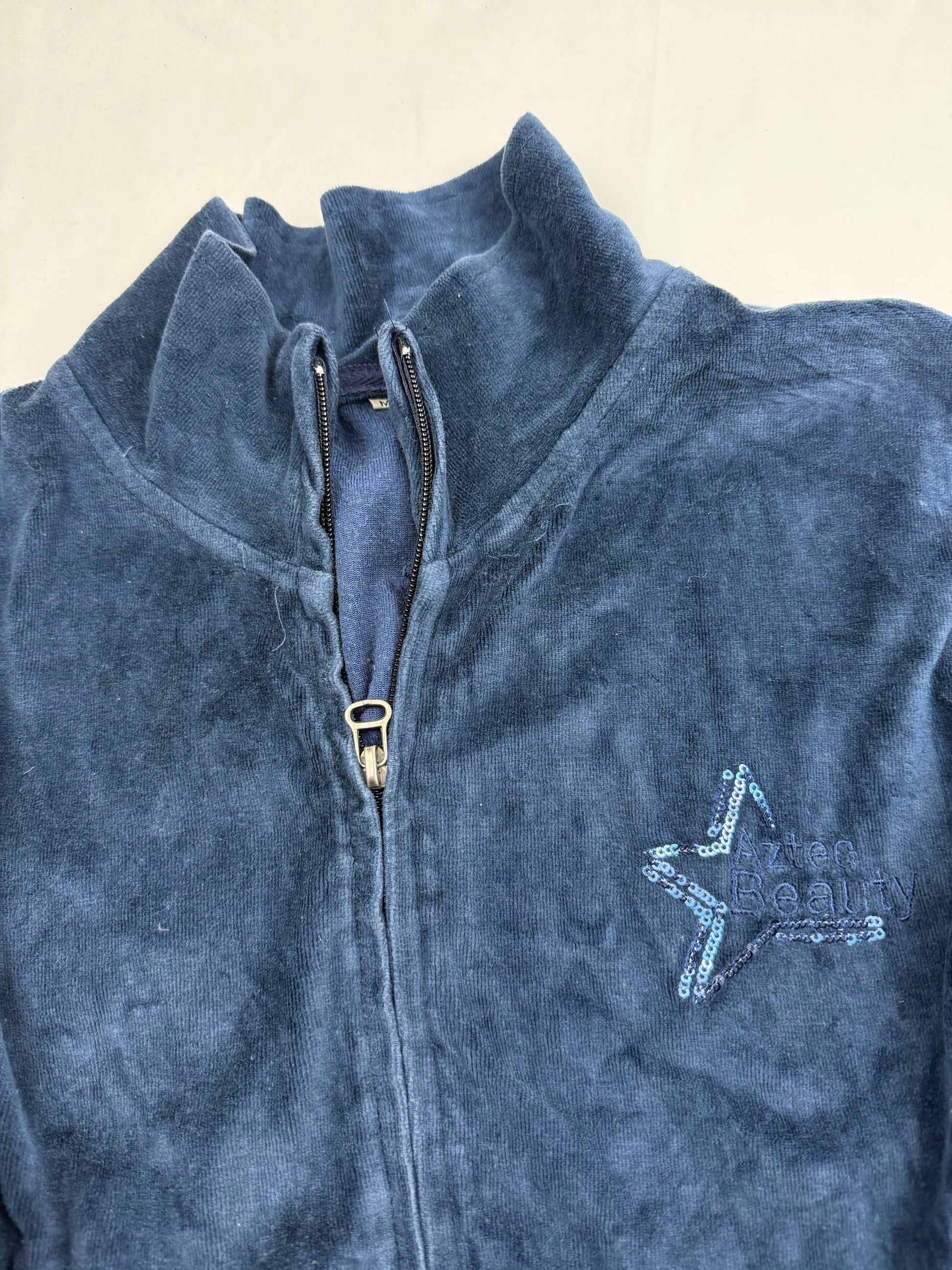 Blue velvet zip up sweatshirt (M)