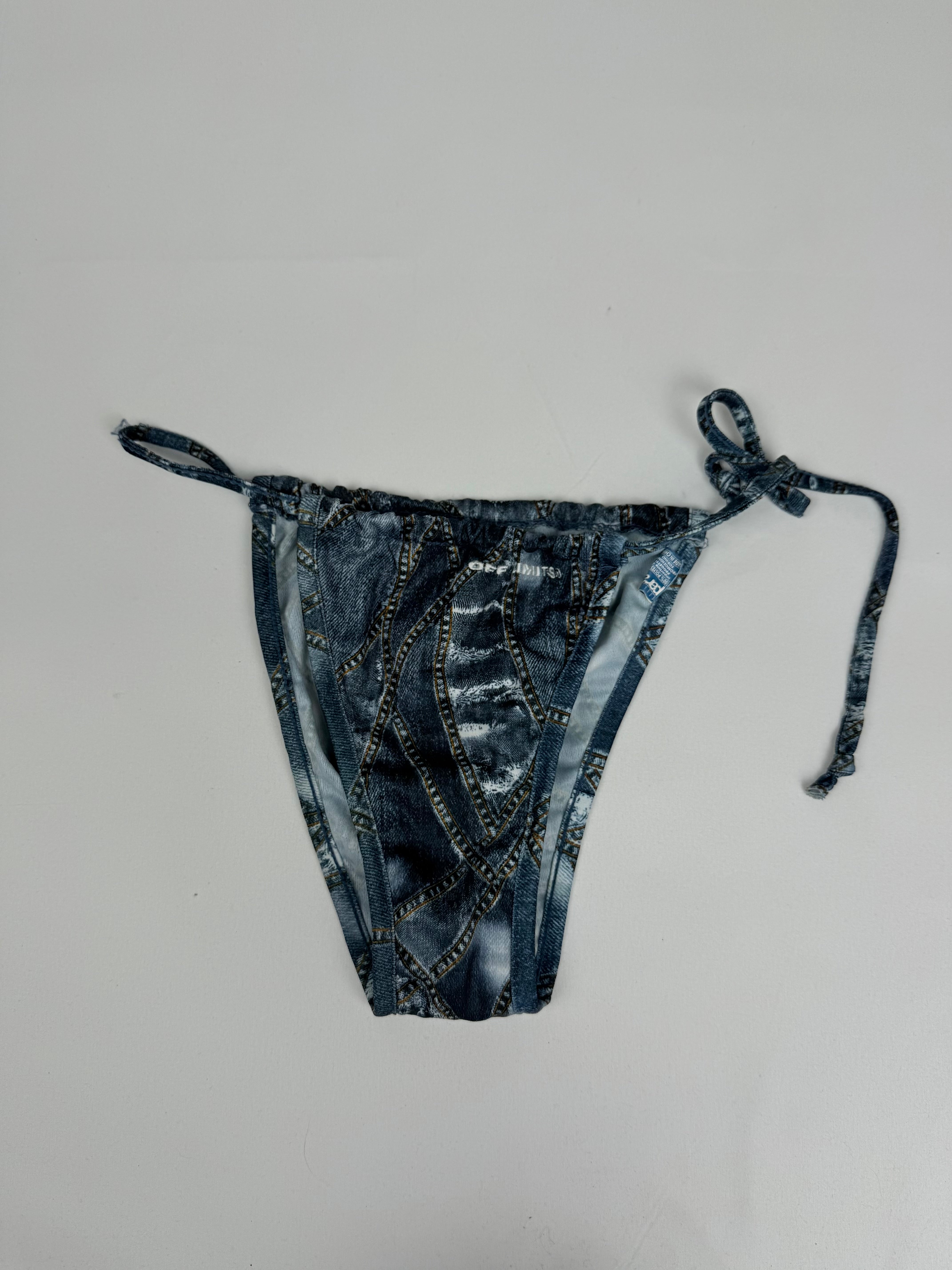 Blue denim print low rise bikini bottom (S/M)