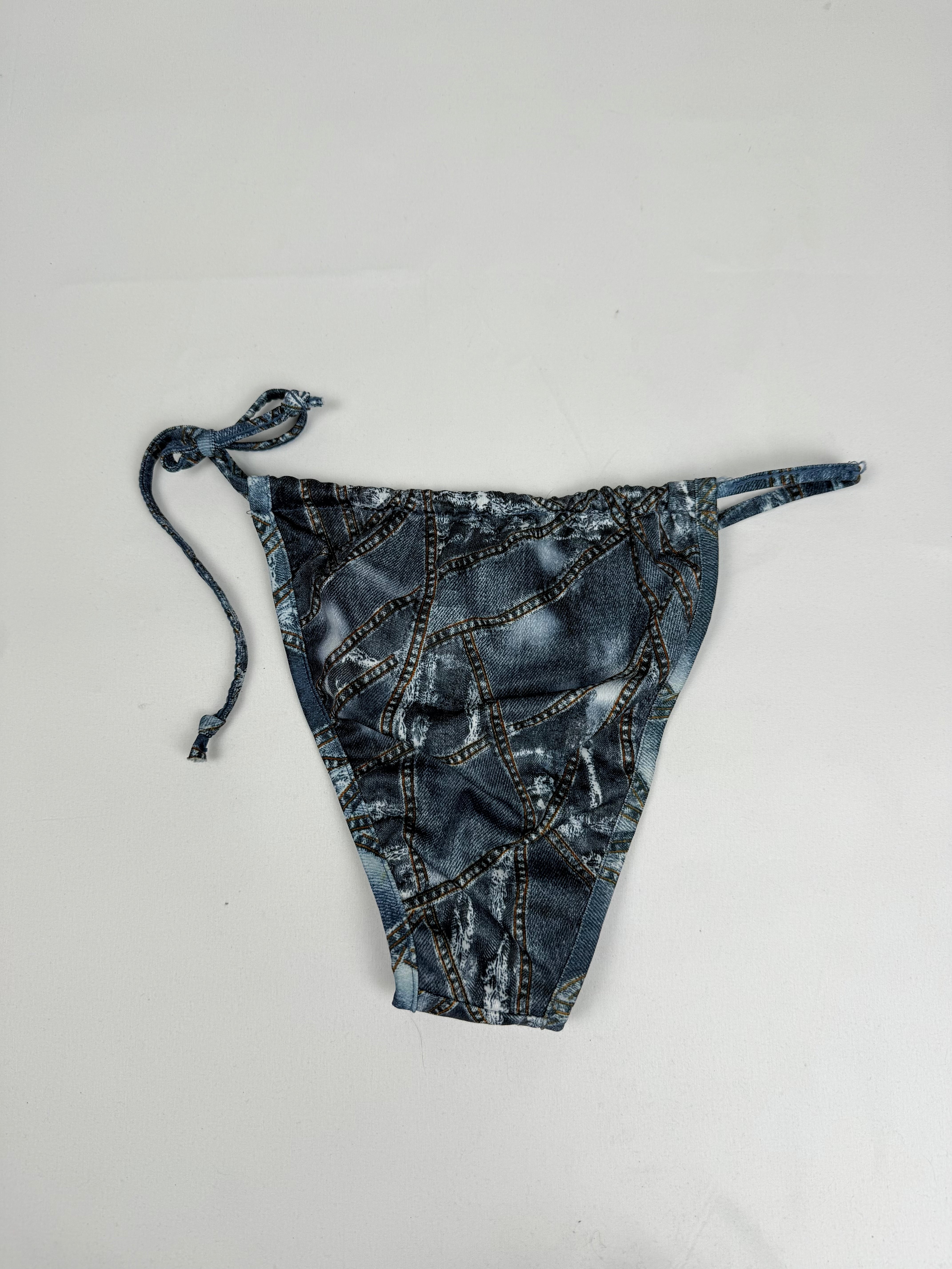 Blue denim print low rise bikini bottom (S/M)