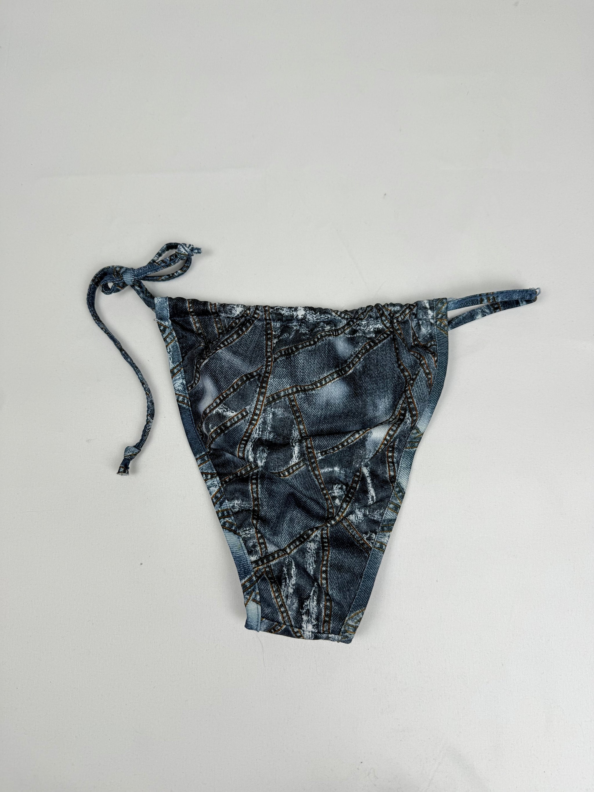 Blue denim print low rise bikini bottom (S/M)