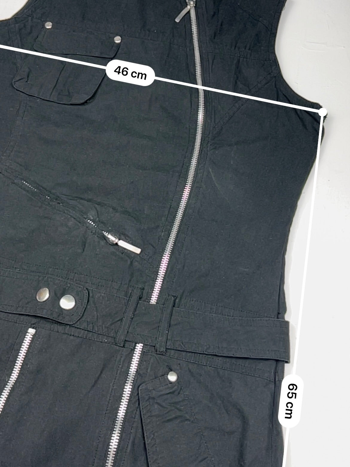 Black zip up utility mini dress (L)