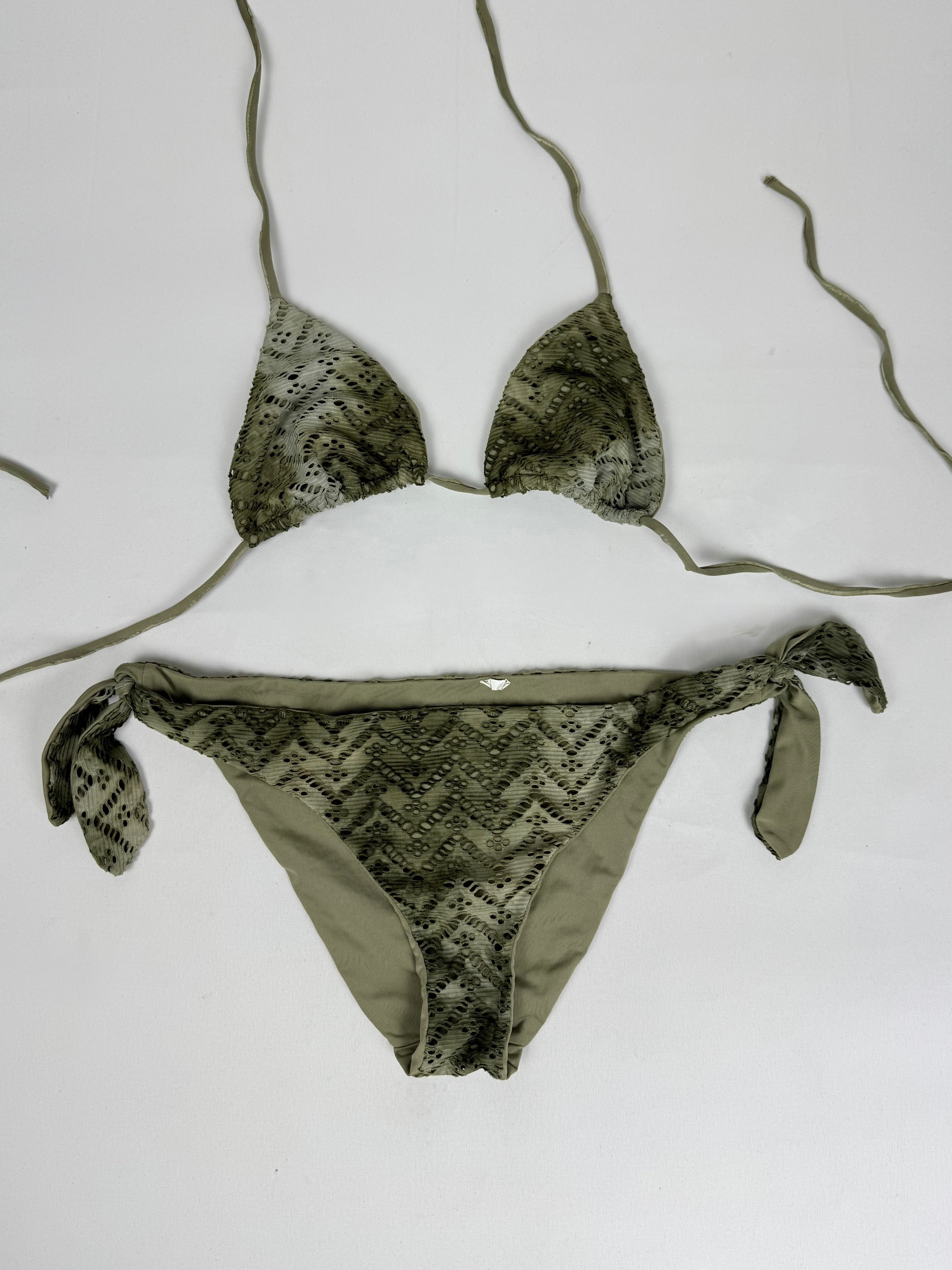 Khaki crochet low rise bikini set (L)